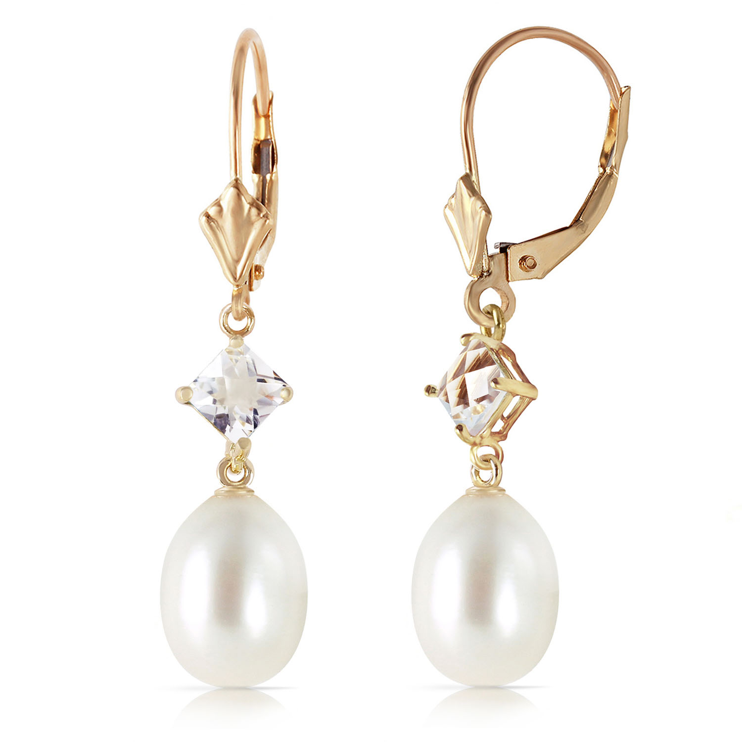9 CTW 14K Solid Gold Bandolino White Topaz Cultured Pearl Earrings