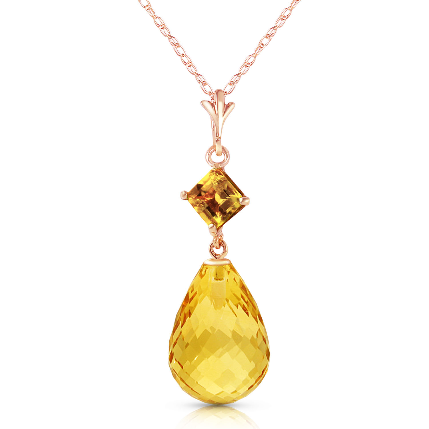 14K Solid Rose Gold Necklace with Natural Citrines