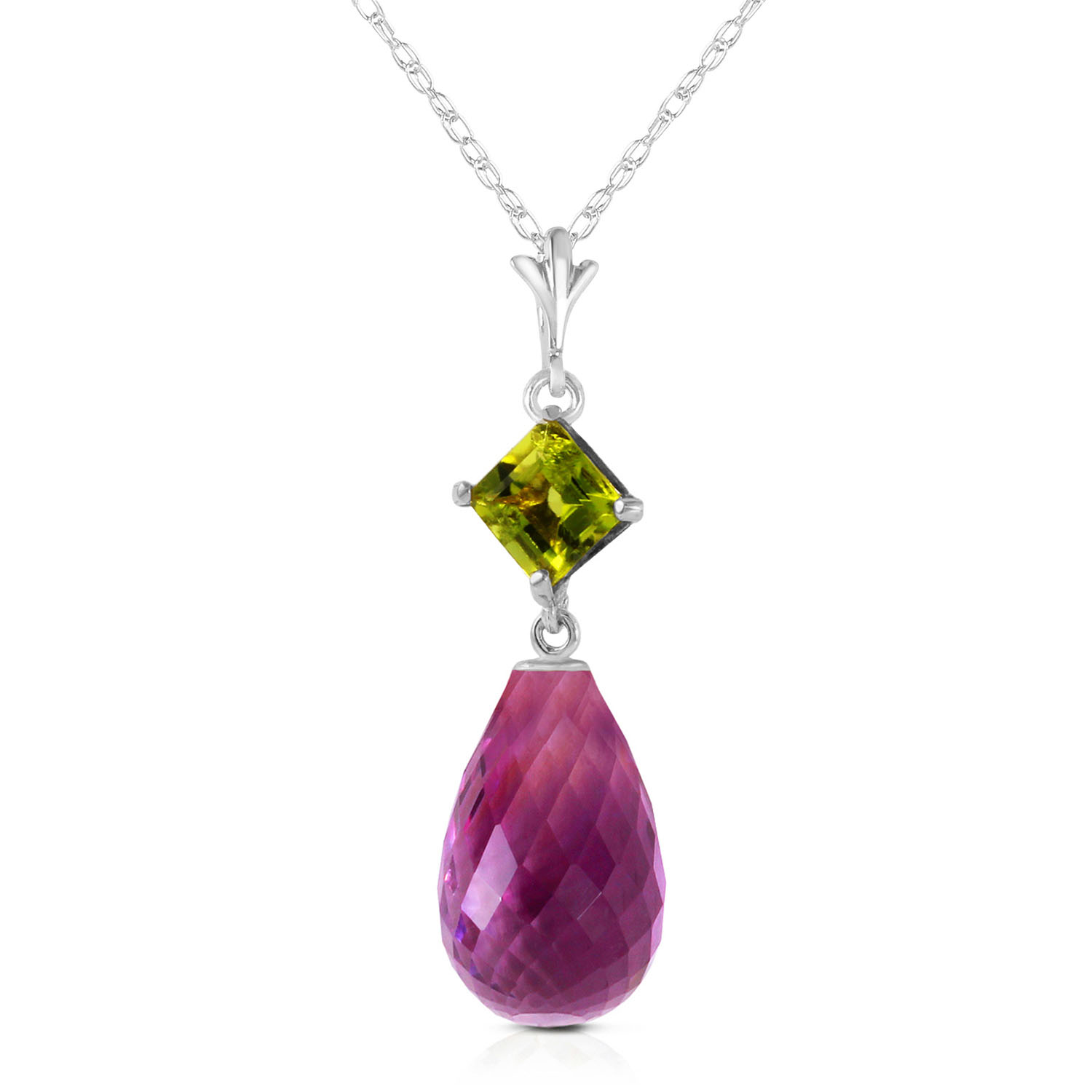 5.5 CTW 14K Solid White Gold Necklace Peridot Purple Amethyst