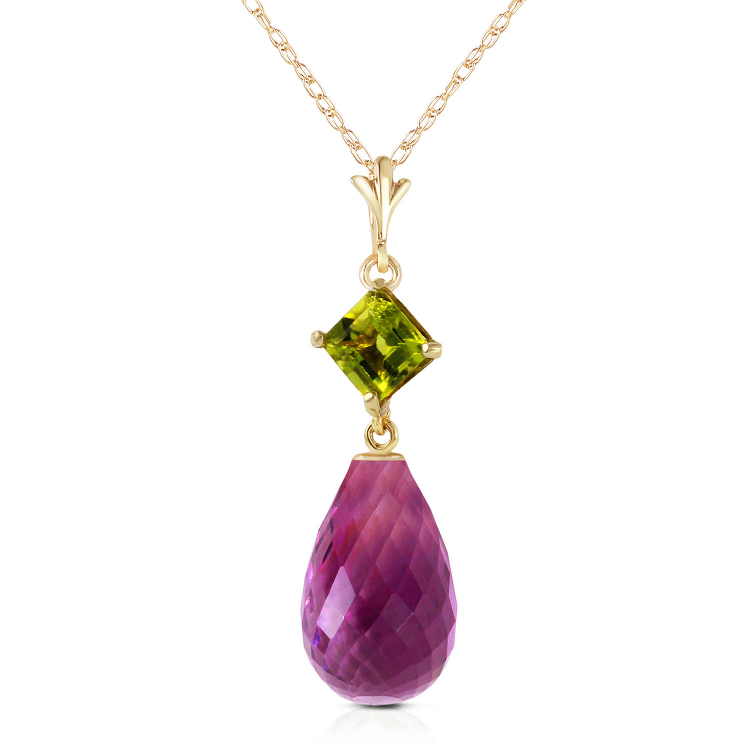 5.5 CTW 14K Solid Gold Necklace Peridot Purple Amethyst