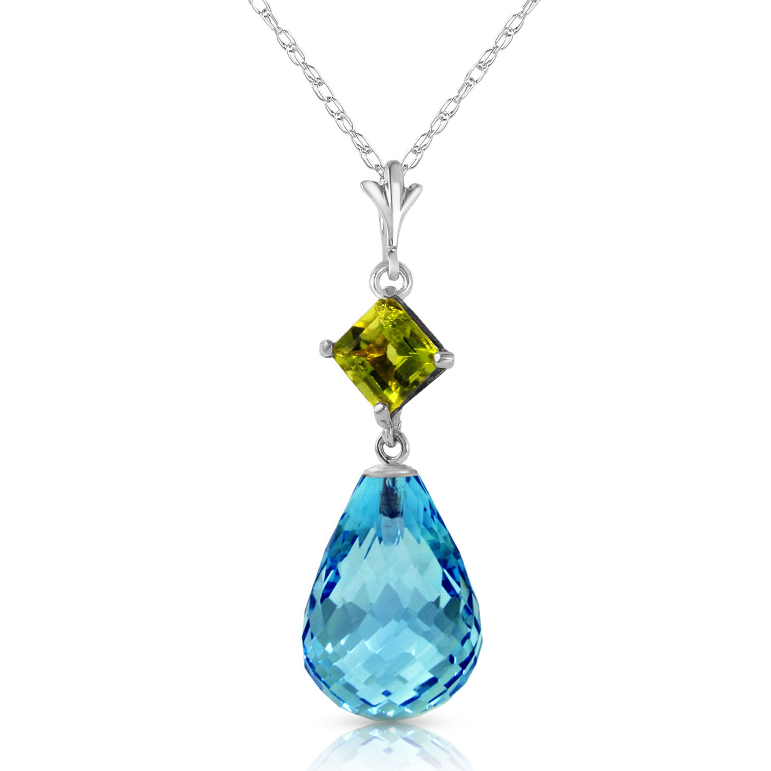 5.5 CTW 14K Solid White Gold Consciousness Pridot Blue Topaz Necklace