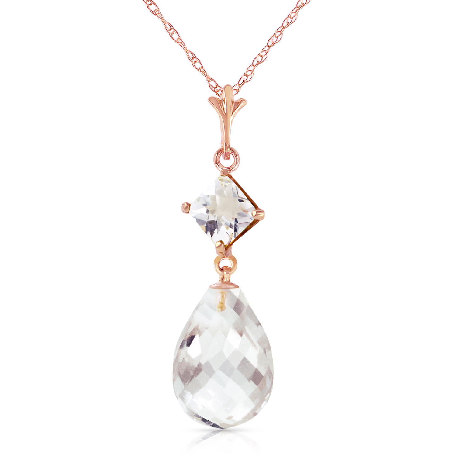 14K Solid Rose Gold Necklace with Natural White Topaz