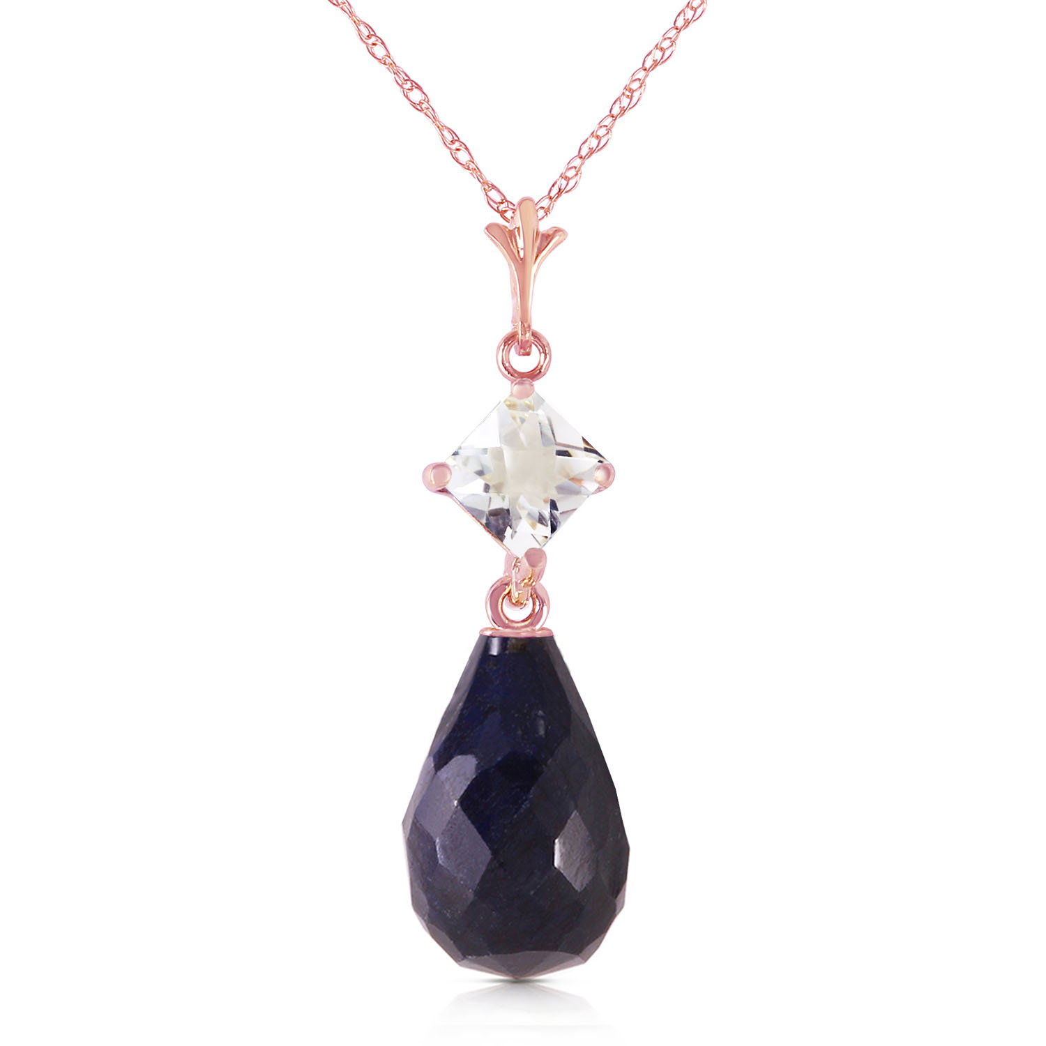 14K Solid Rose Gold Necklace with Rose Topaz  Sapphire
