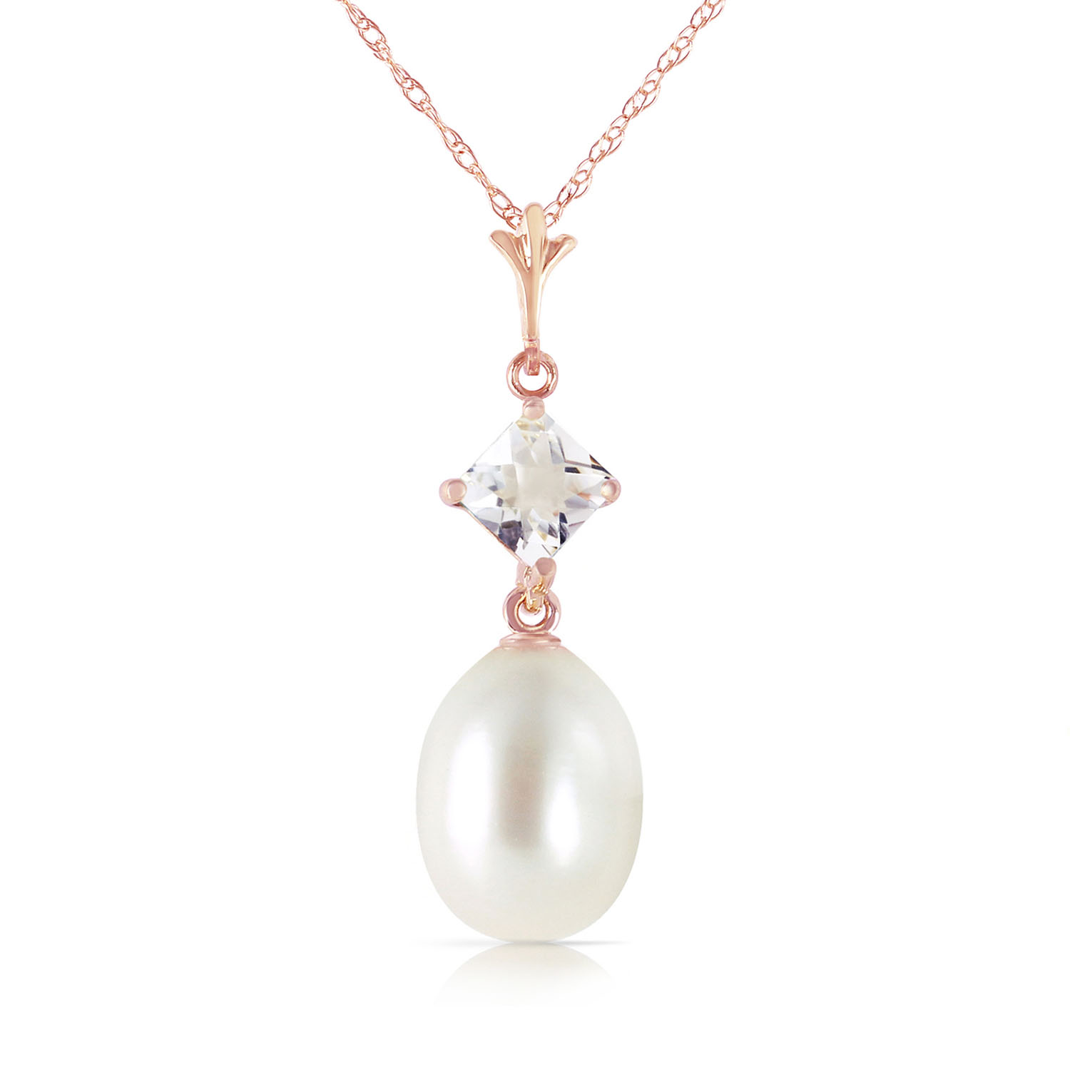 14K Solid Rose Gold Necklace with Rose Topaz  Cultured Pearl