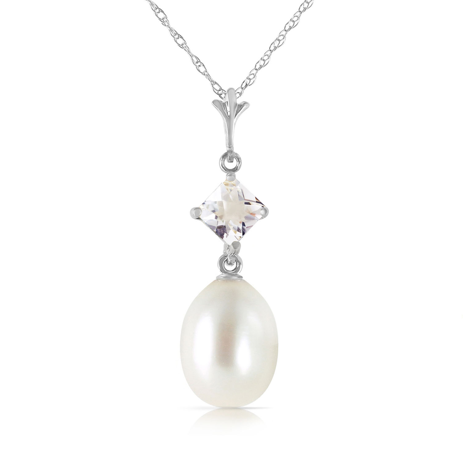 4.5 CTW 14K Solid White Gold Deal Done White Topaz Cultured Pearl Necklace