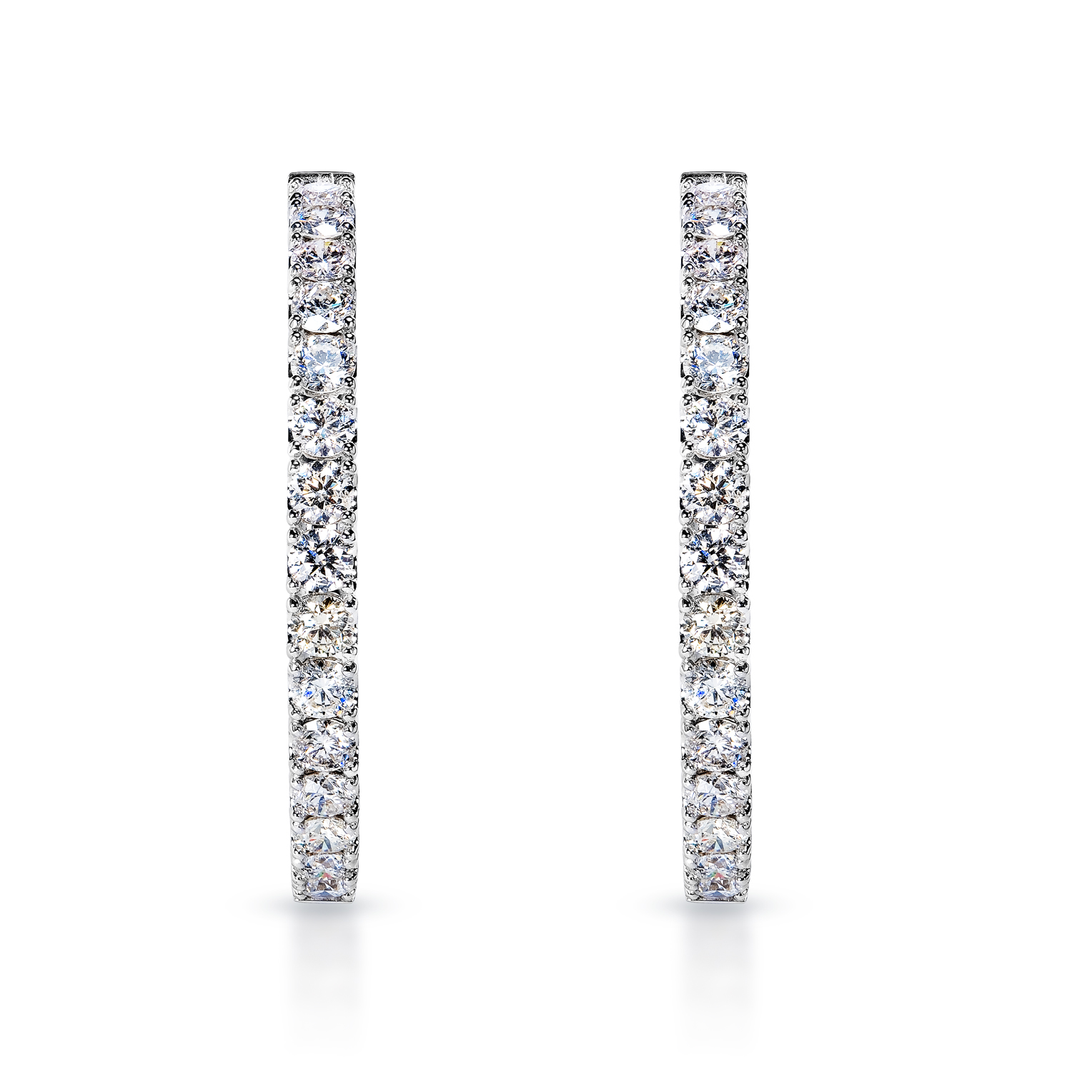 True Carat Round Brilliant Cut Earth Mined Diamond Hoop Earrings in 14 Karat White Gold
