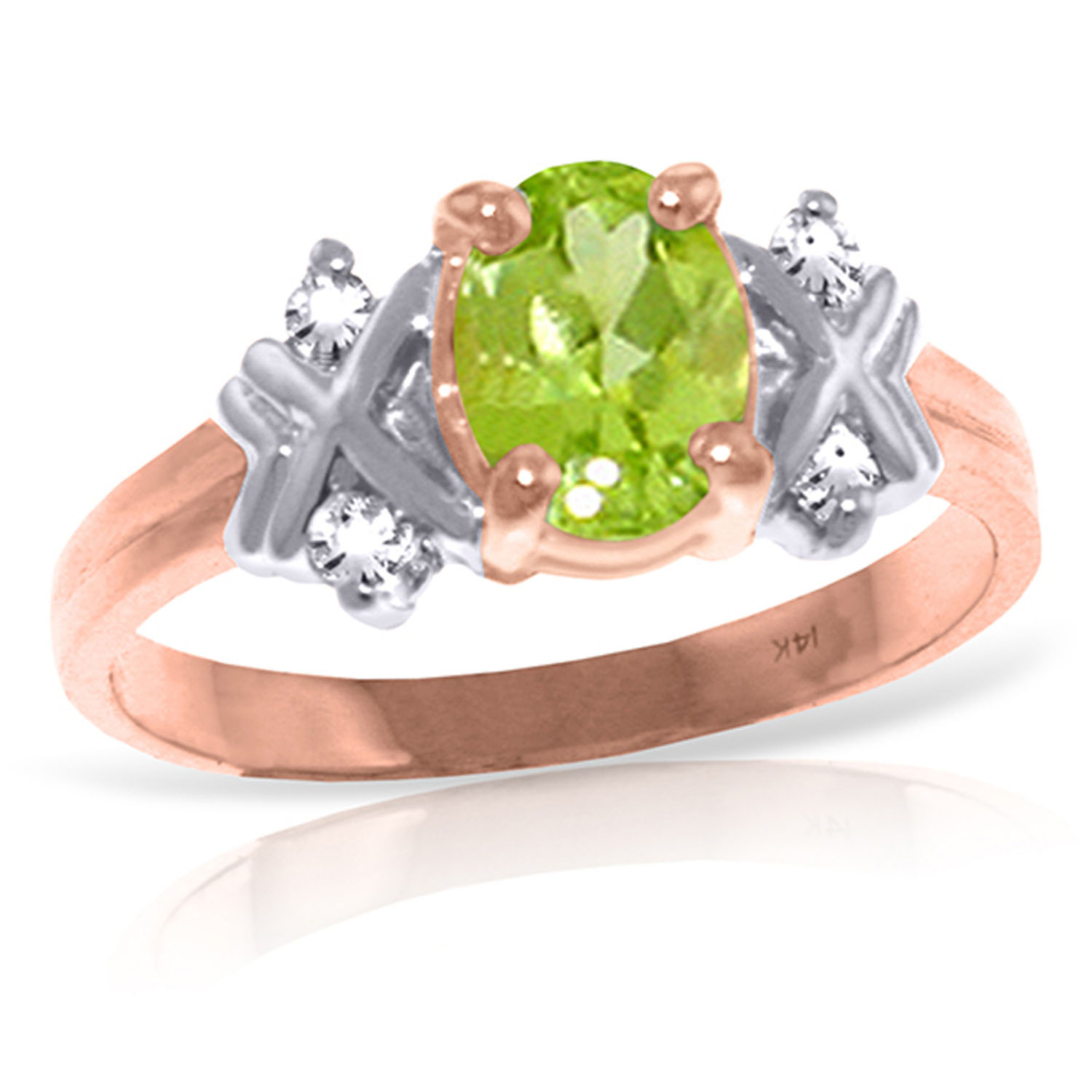 0.97 CTW 14K Solid Rose Gold Xo Peridot Diamond Ring