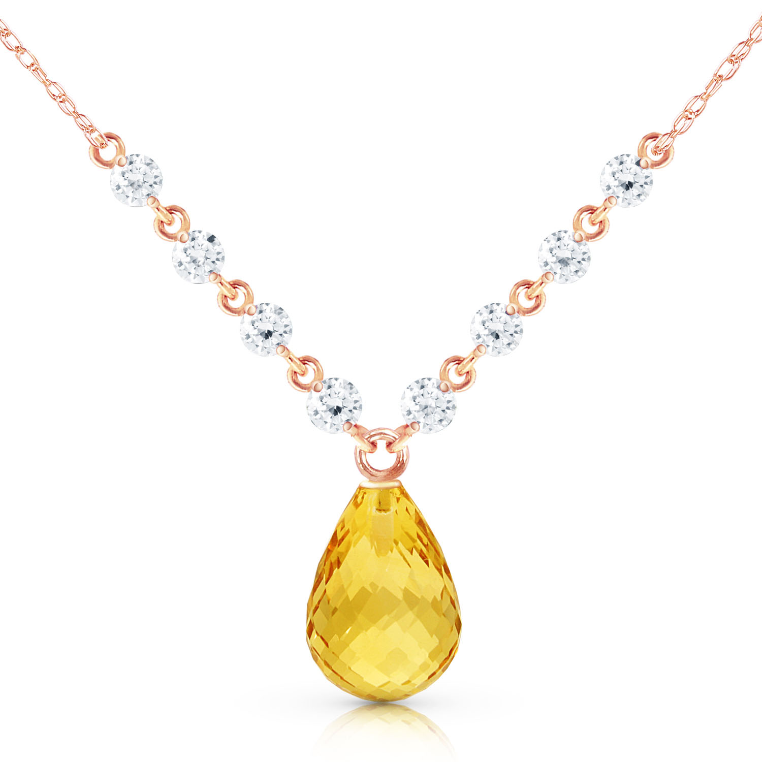 11.3 CTW 14K Solid Rose Gold Dispense Confidence Citrine Diamond Necklace