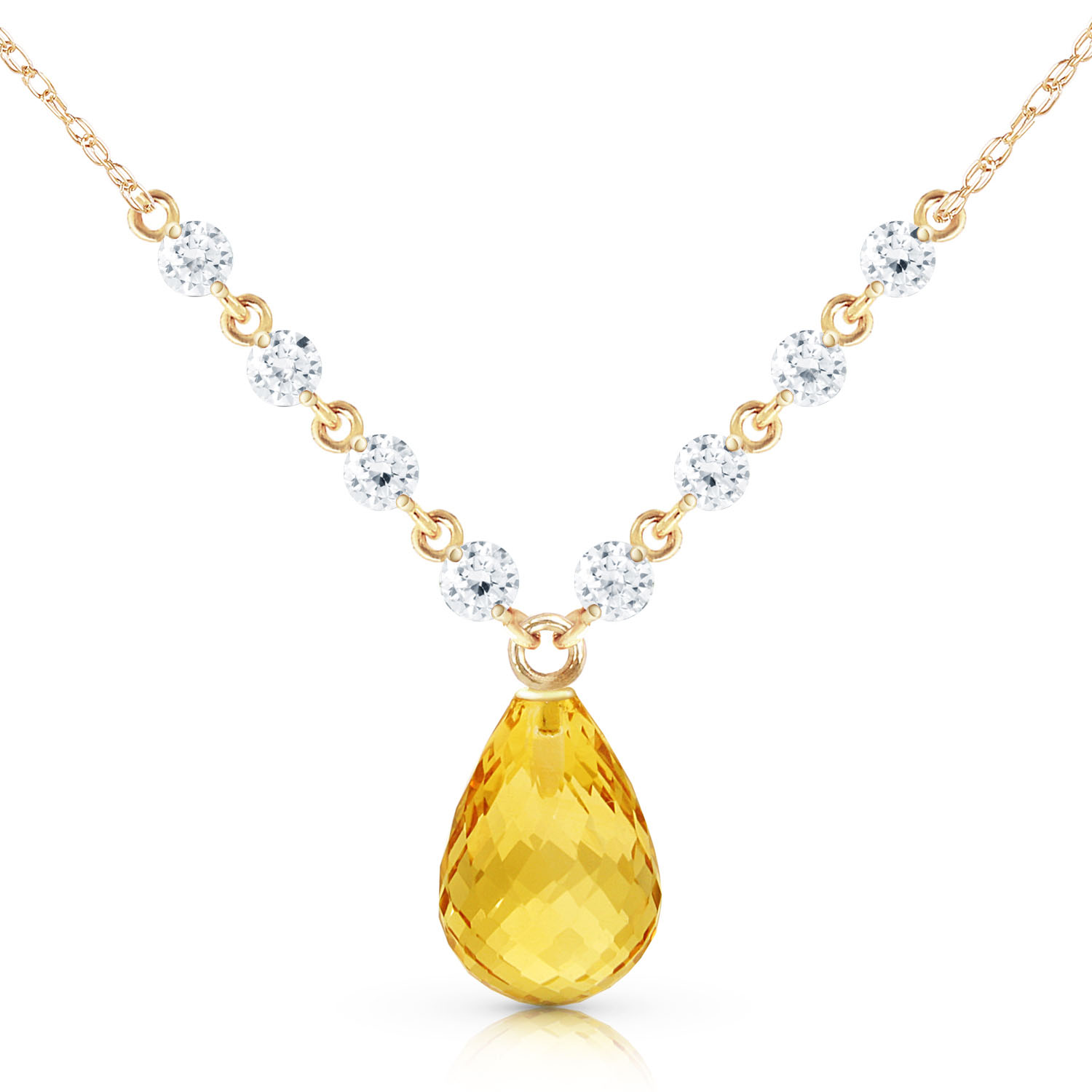 11.3 CTW 14K Solid Gold Mermaids Singing Citrine Diamond Necklace