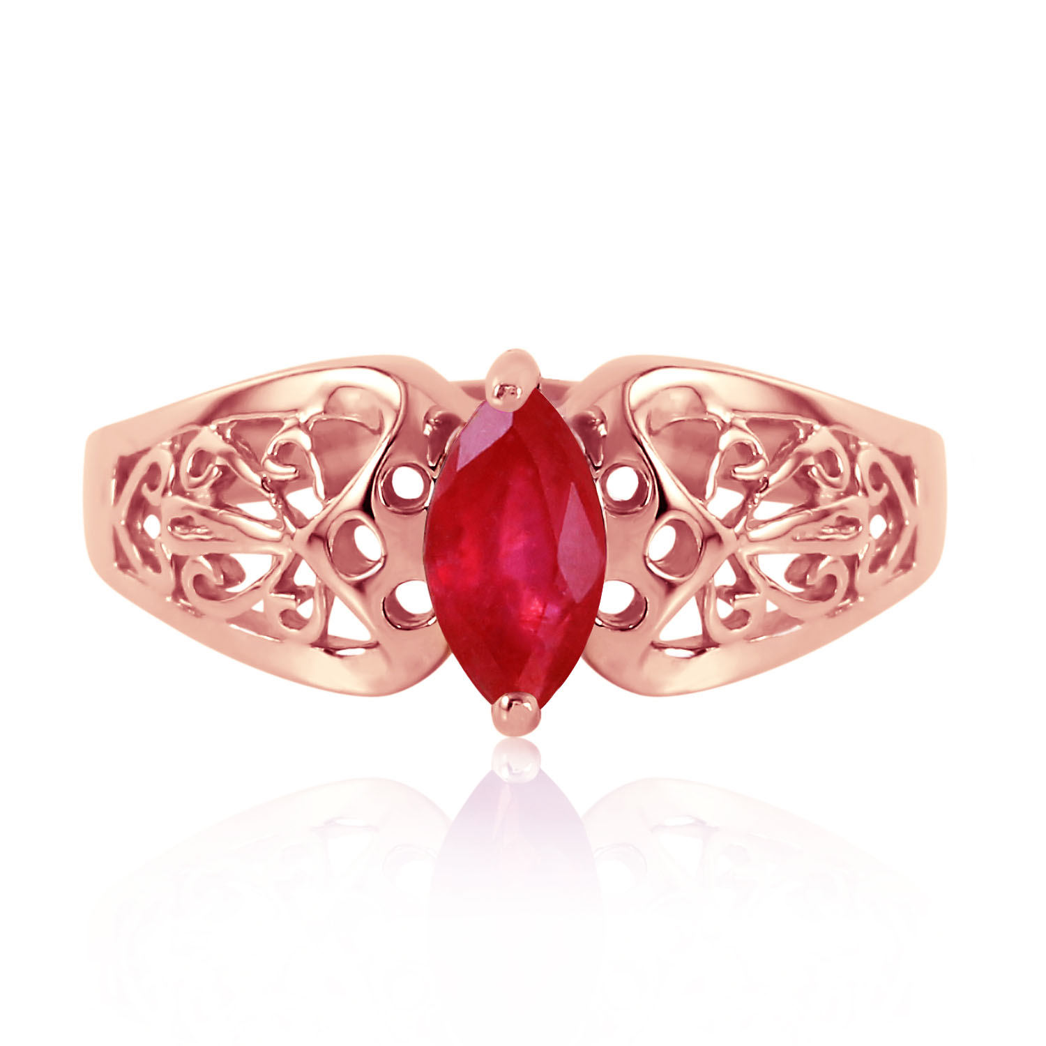 0.2 CTW 14K Solid Rose Gold Filigree Ring Natural Ruby