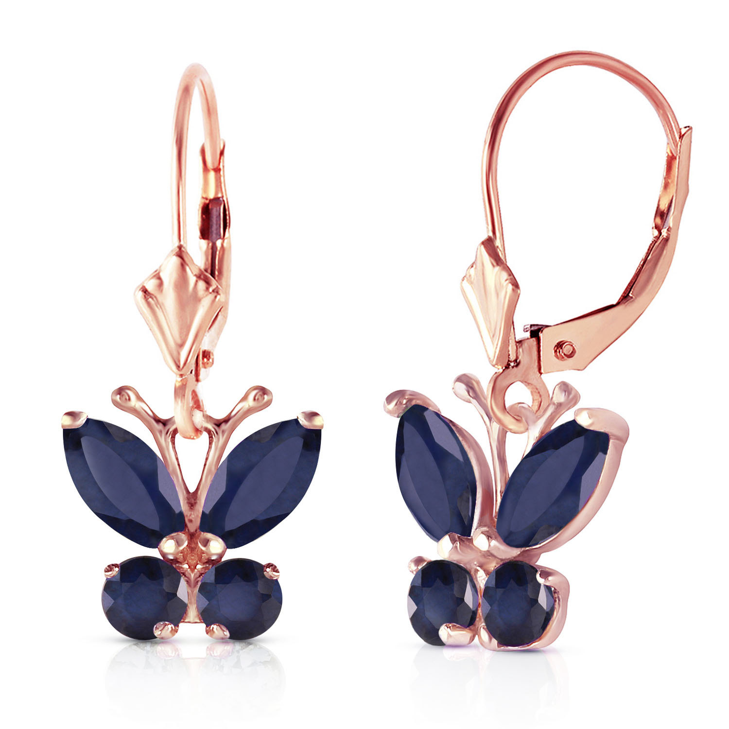 1.24 CTW 14K Solid Rose Gold Butterfly Earrings Sapphire