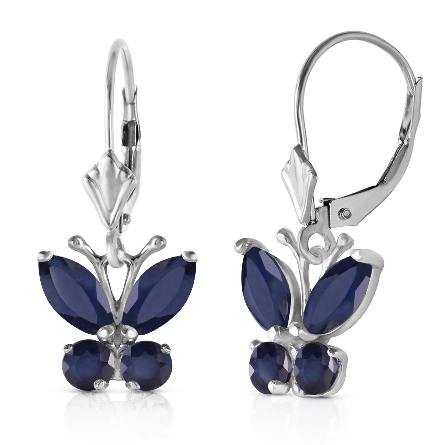 1.24 CTW 14K Solid White Gold Butterfly Earrings Sapphire