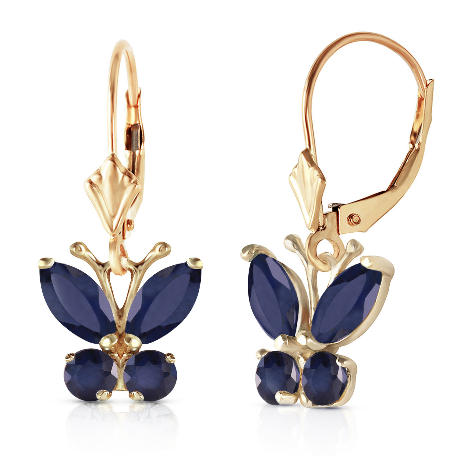 1.24 CTW 14K Solid Gold Butterfly Earrings Sapphire