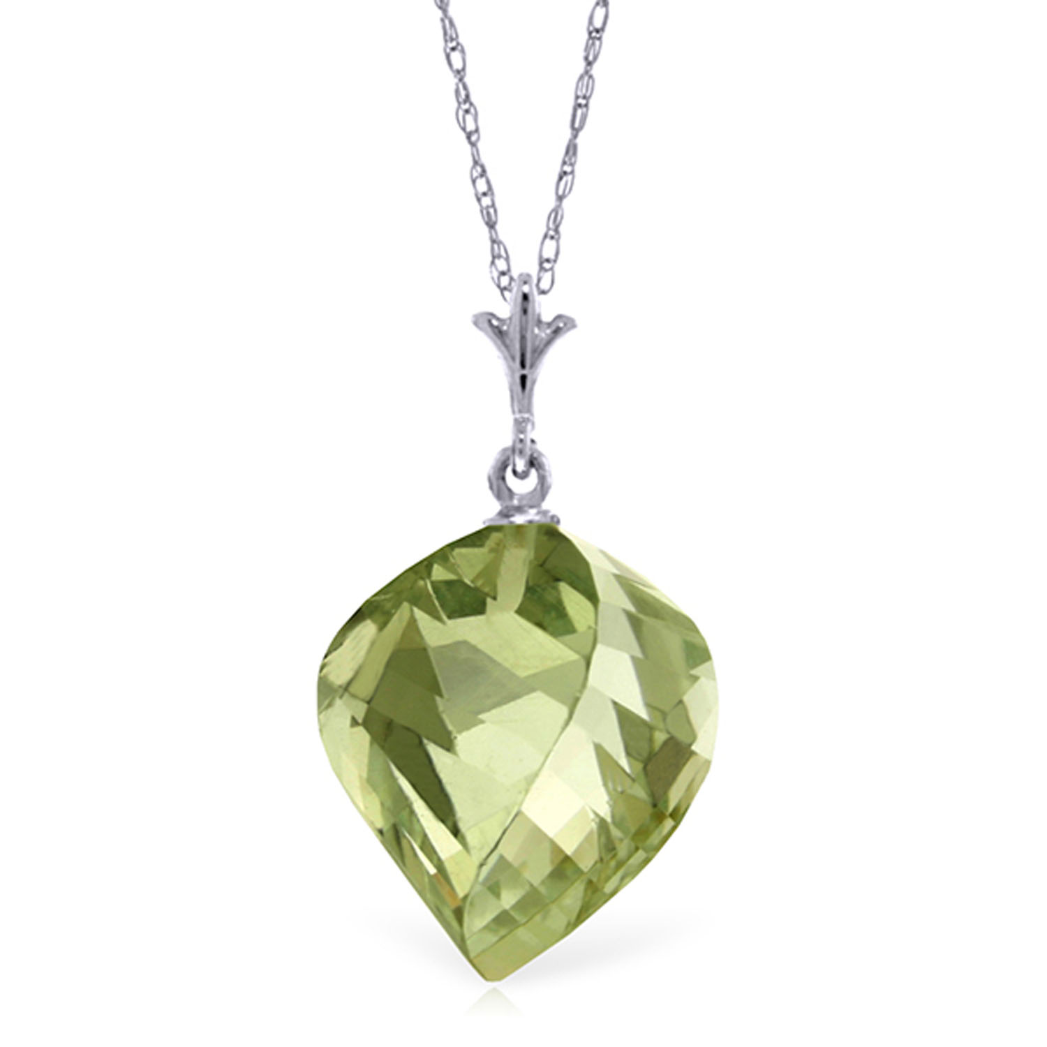 13 CTW 14K Solid White Gold Necklace Twisted Briolette Green Amethyst