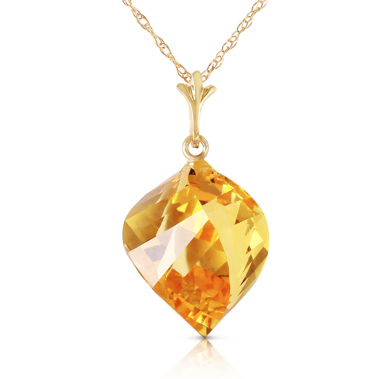 11.75 CTW 14K Solid Gold Necklace Twisted Briolette Citrine