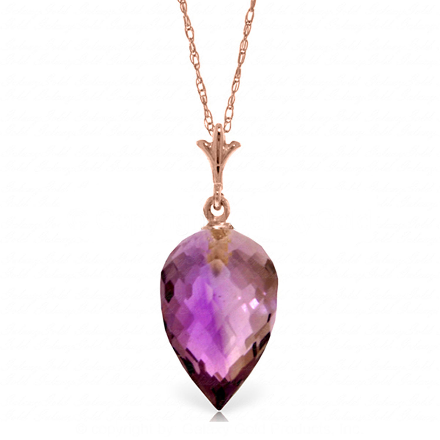 9.5 CTW 14K Solid Rose Gold Necklace Pointy Briolette Drop Amethyst