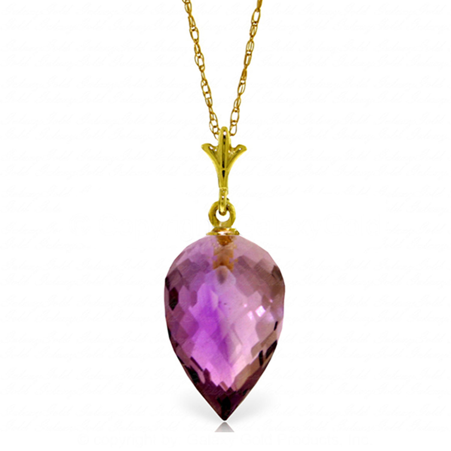 9.5 CTW 14K Solid Gold Necklace Pointy Briolette Drop Amethyst