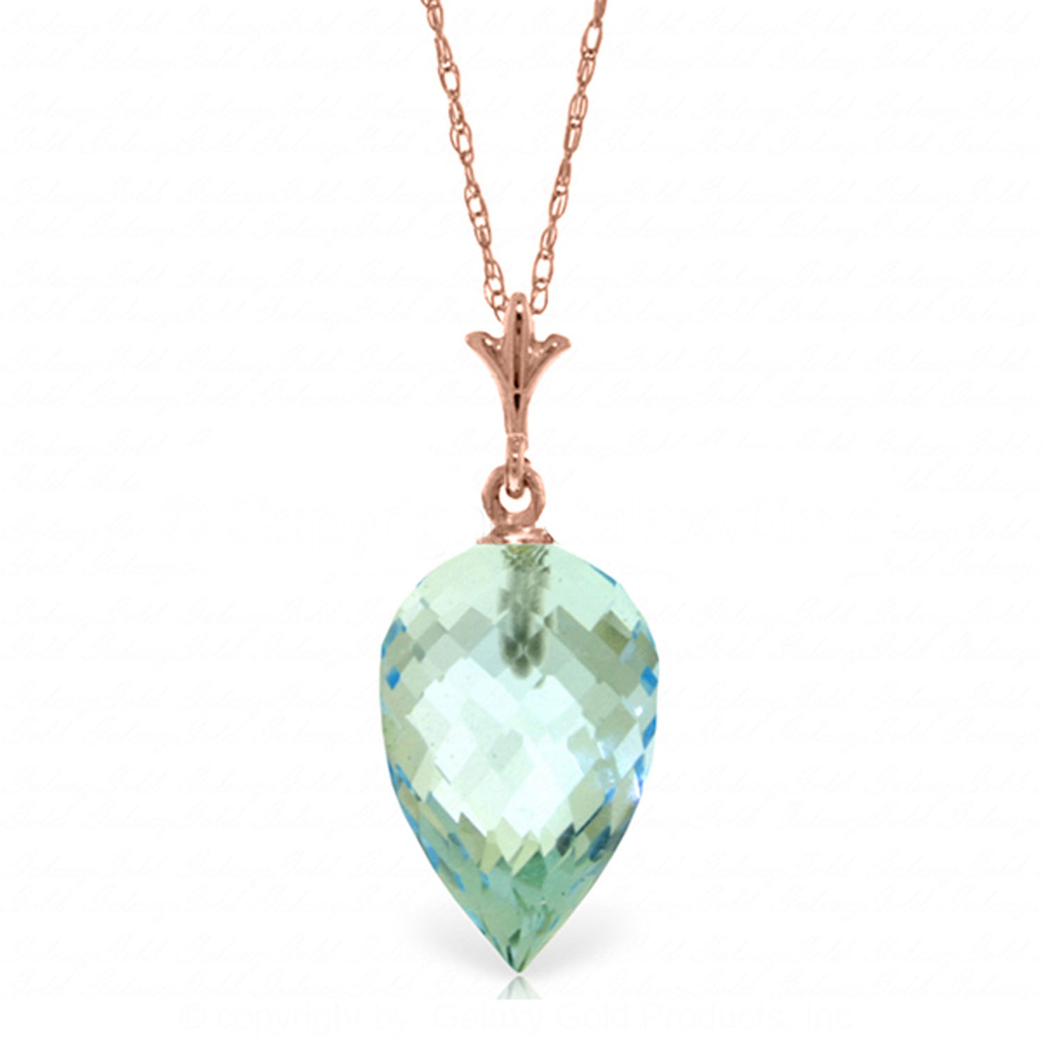 11.25 CTW 14K Solid Rose Gold Necklace Pointy Briolette Drop Blue Topaz