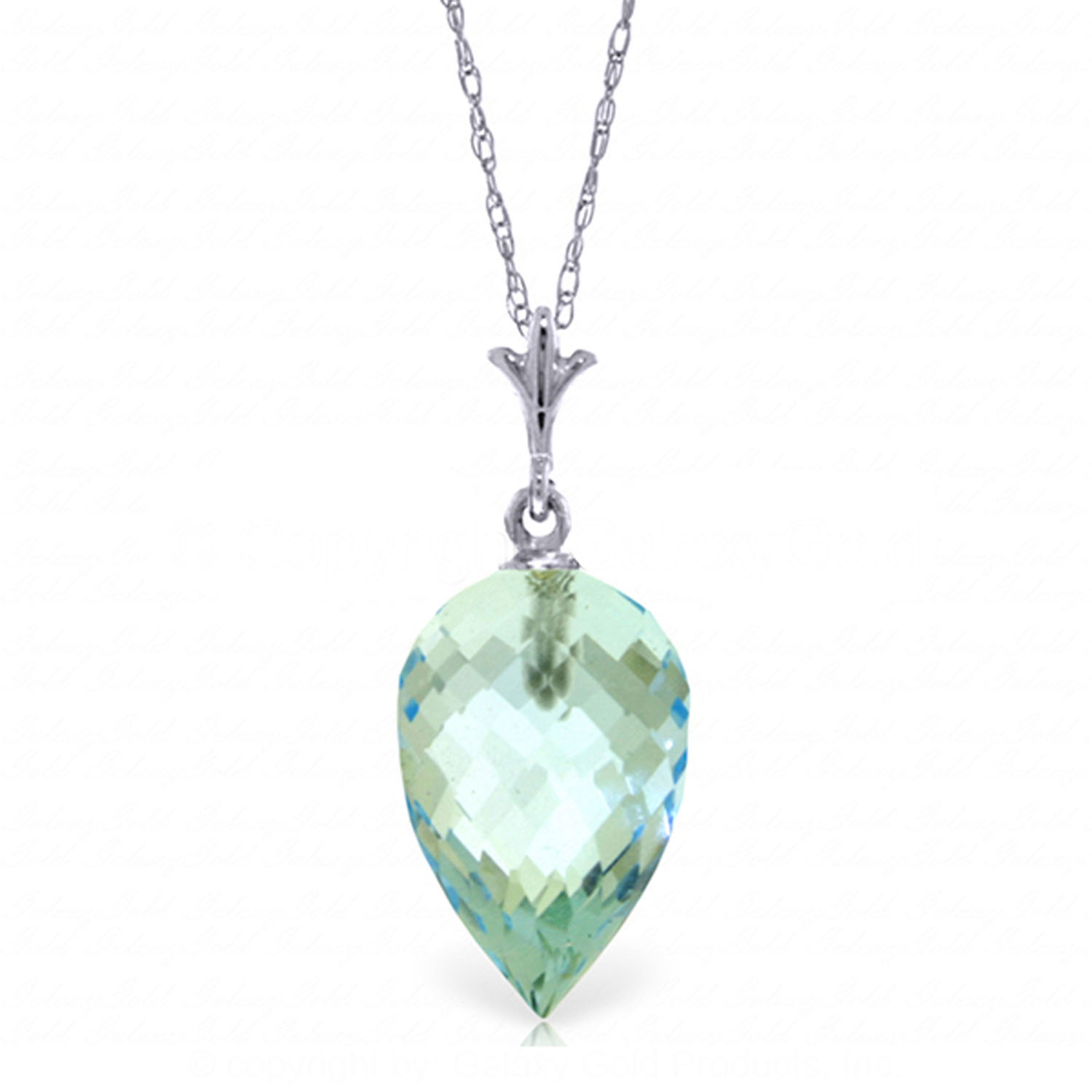 11.25 CTW 14K Solid White Gold Necklace Pointy Briolette Drop Blue Topaz