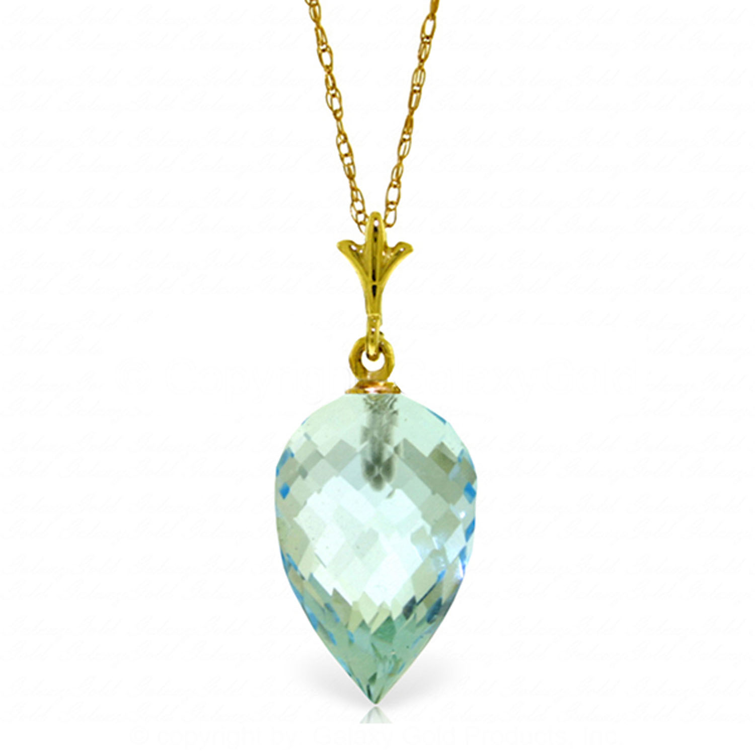11.25 CTW 14K Solid Gold Necklace Pointy Briolette Drop Blue Topaz