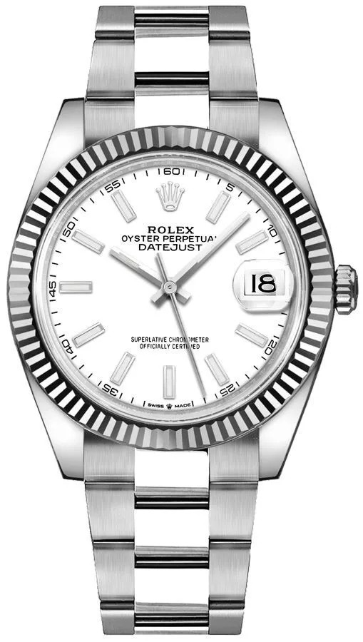 Rolex Datejust 41 White Baton Dial Gold  Steel Mens Swiss Watch