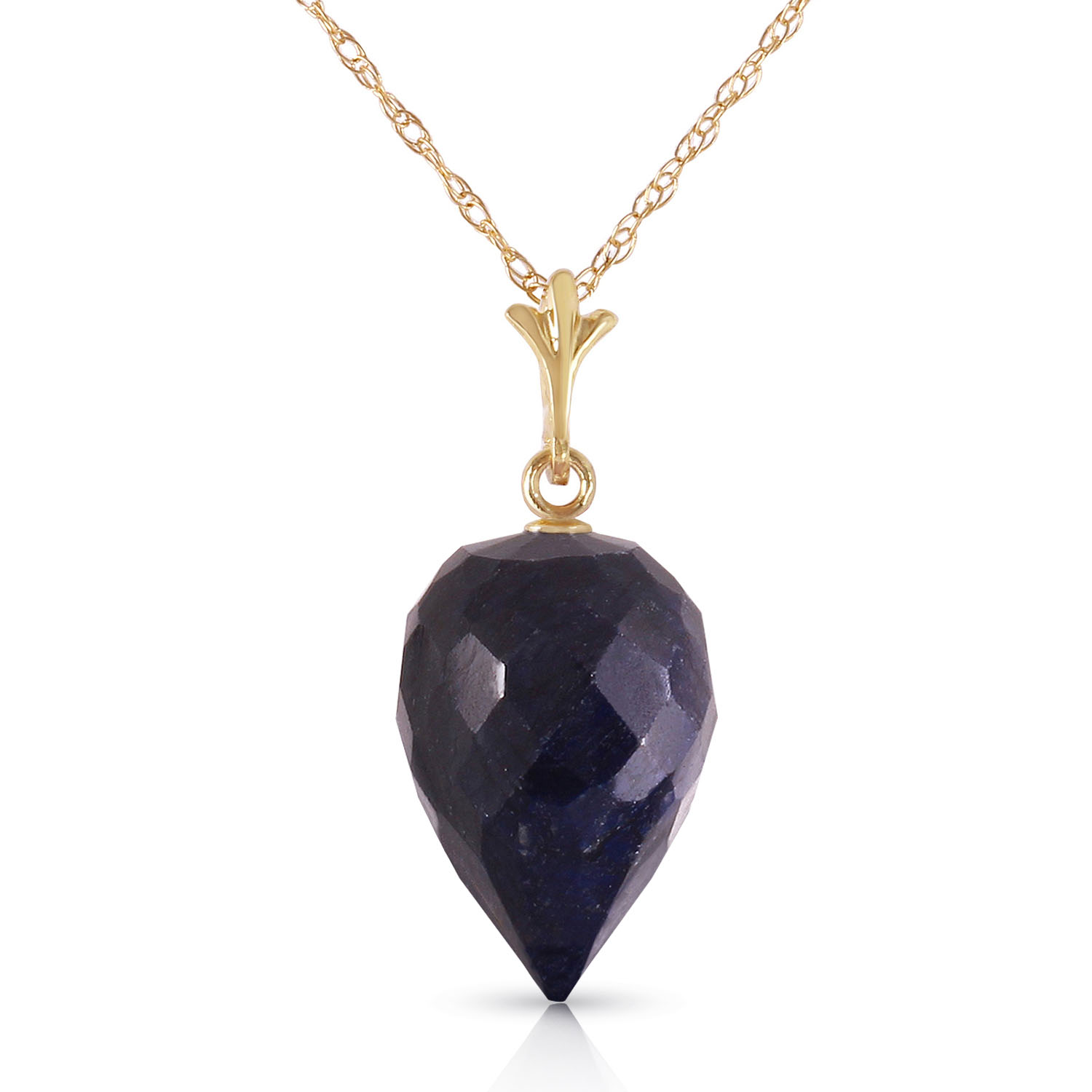 12.9 CTW 14K Solid Gold Necklace Pointy Briolette Drop Sapphire