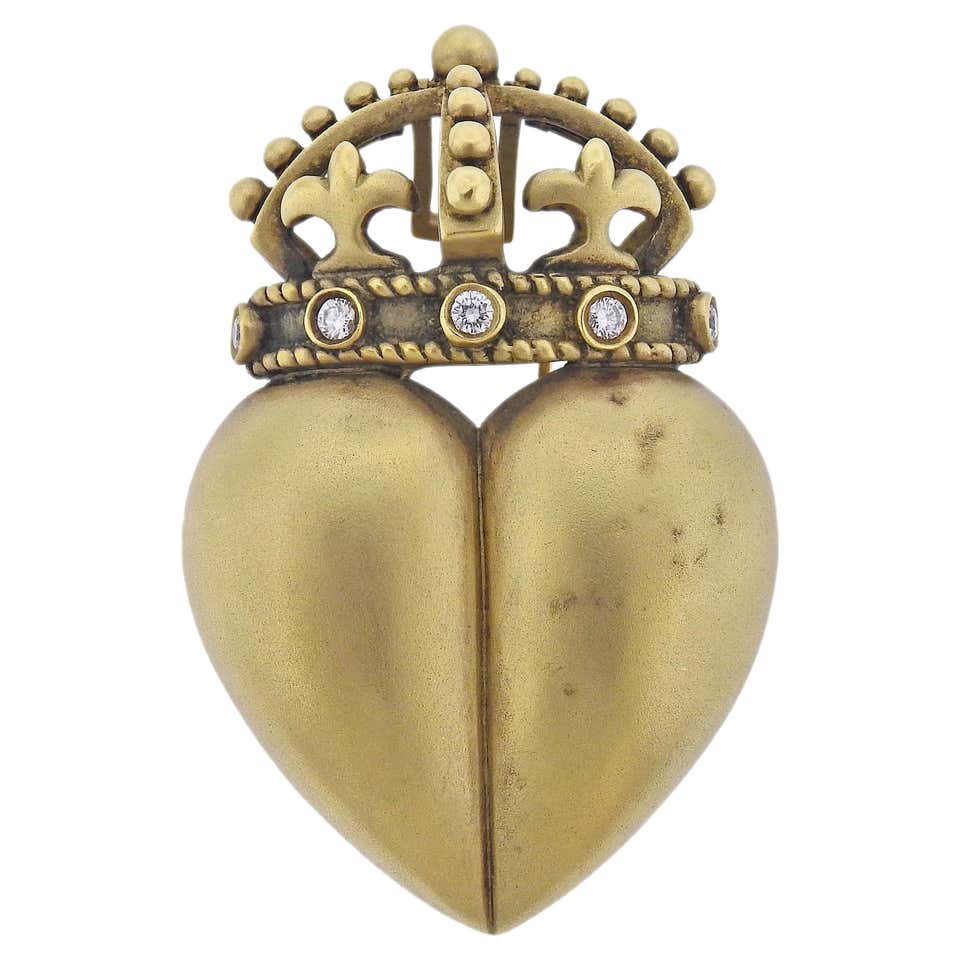 Kieselstein Cord Crown Heart Gold Diamond Pendant Brooch
