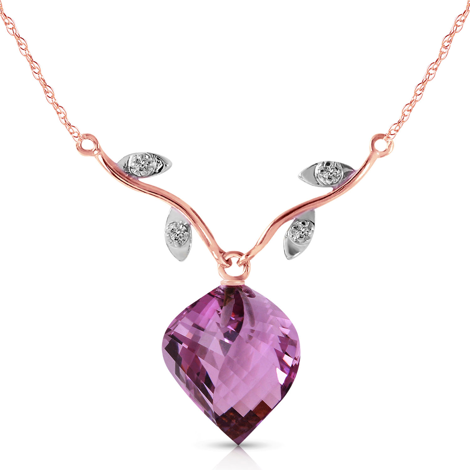 10.77 CTW 14K Solid Rose Gold Necklace Diamond Twisted Briolette Amethyst