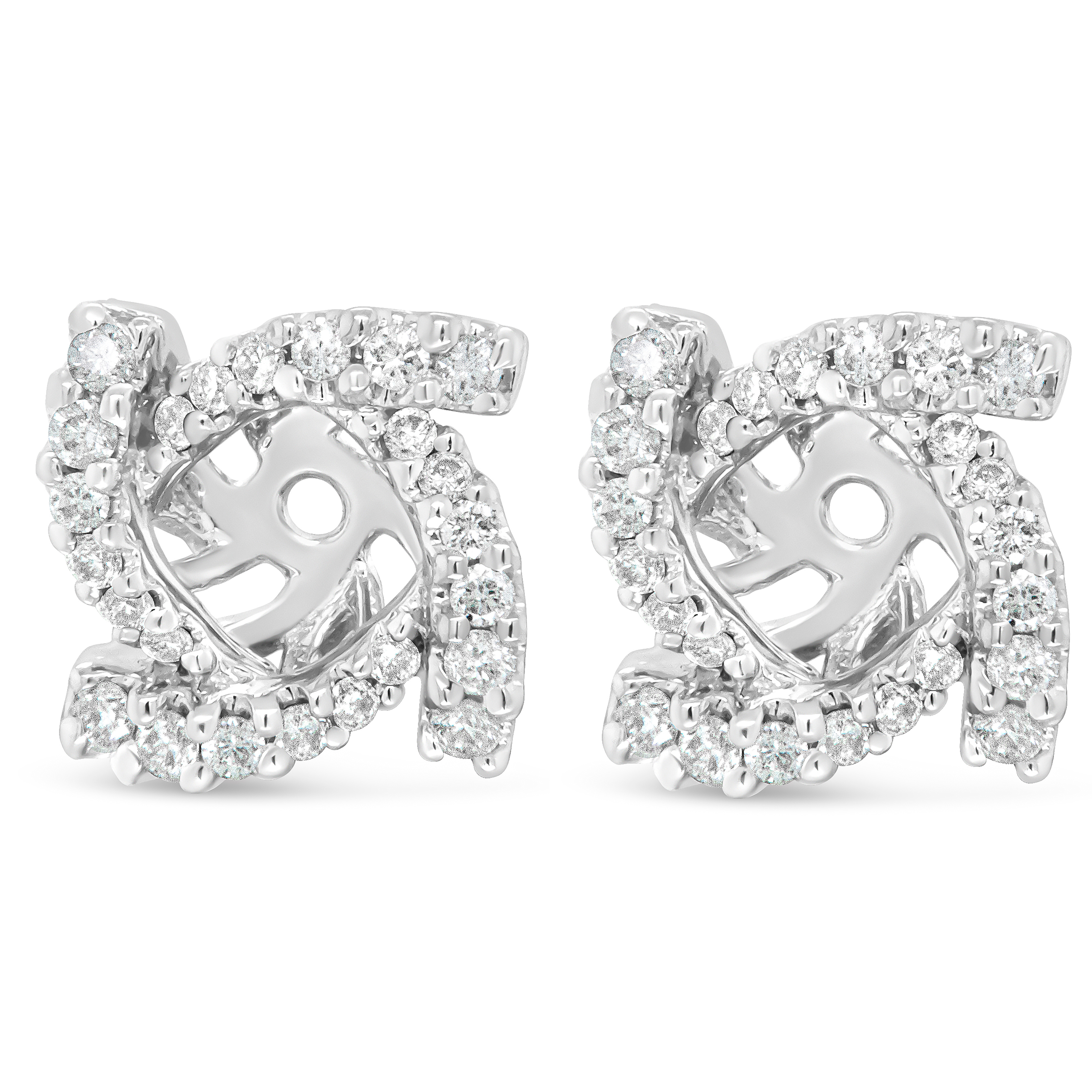 True 14K White Gold 1/3 Cttw Round Diamond Spiral Earring Jacket for 4mm Round Studs (G-H Color, VS2-SI1 Clarity)