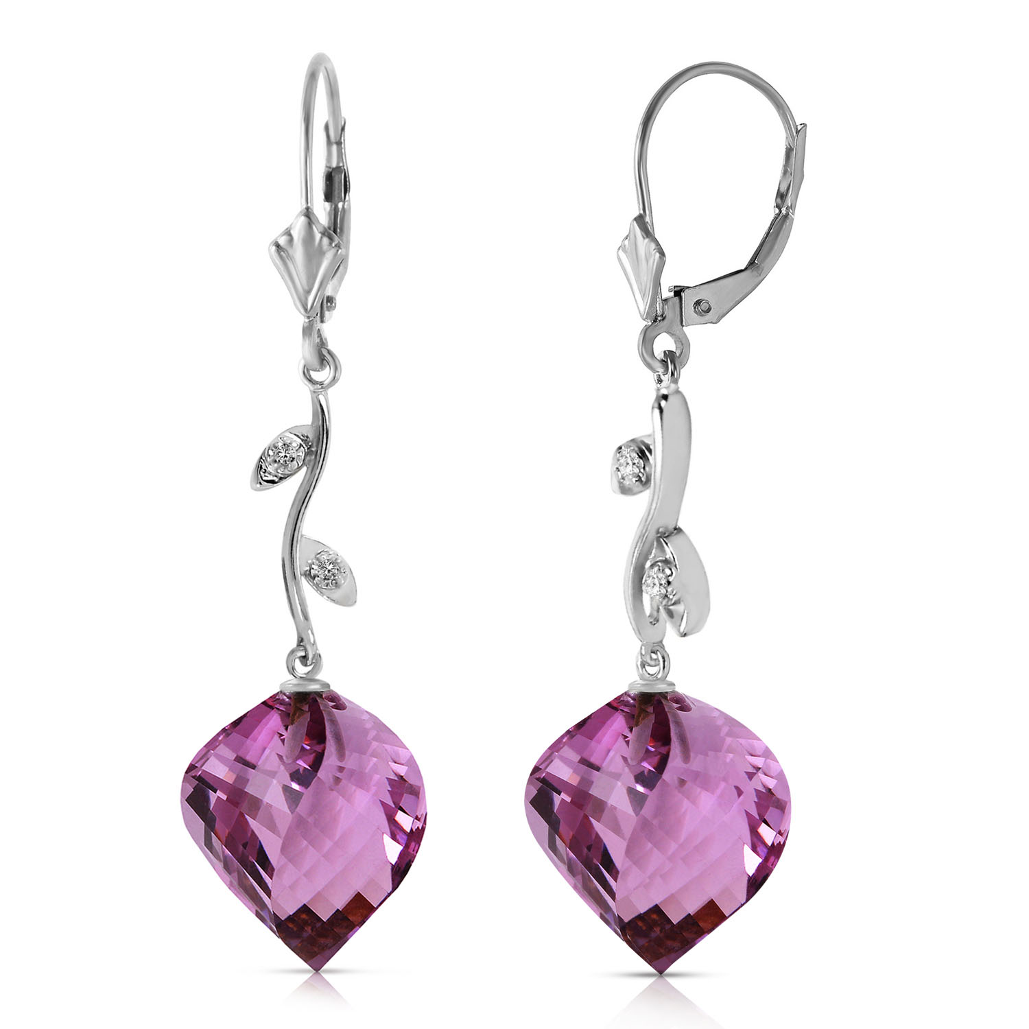 21.52 CTW 14K Solid White Gold Diamond Spiral Amethyst Earrings