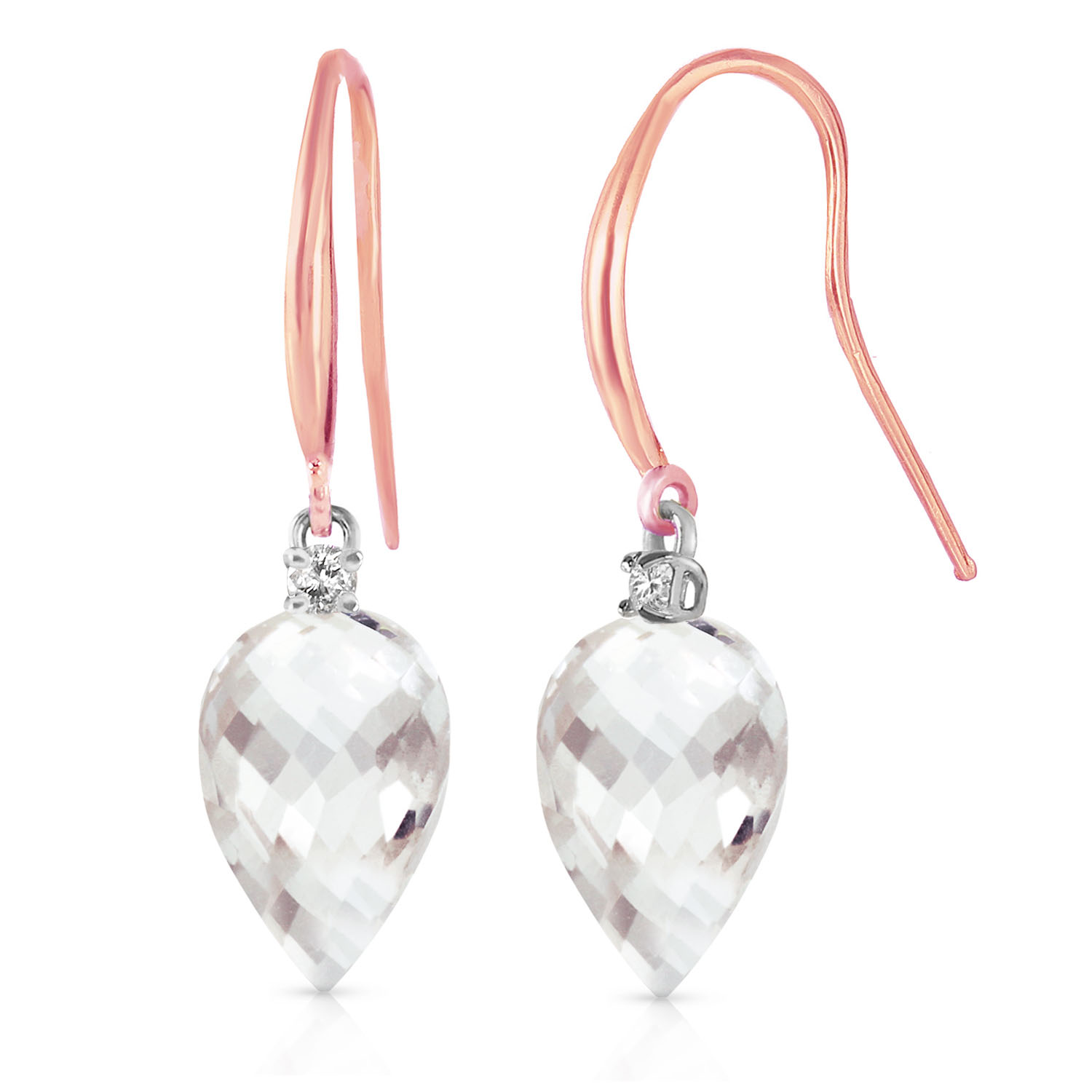 24.6 CTW 14K Solid Rose Gold Fish Hook Earrings Diamond White Topaz