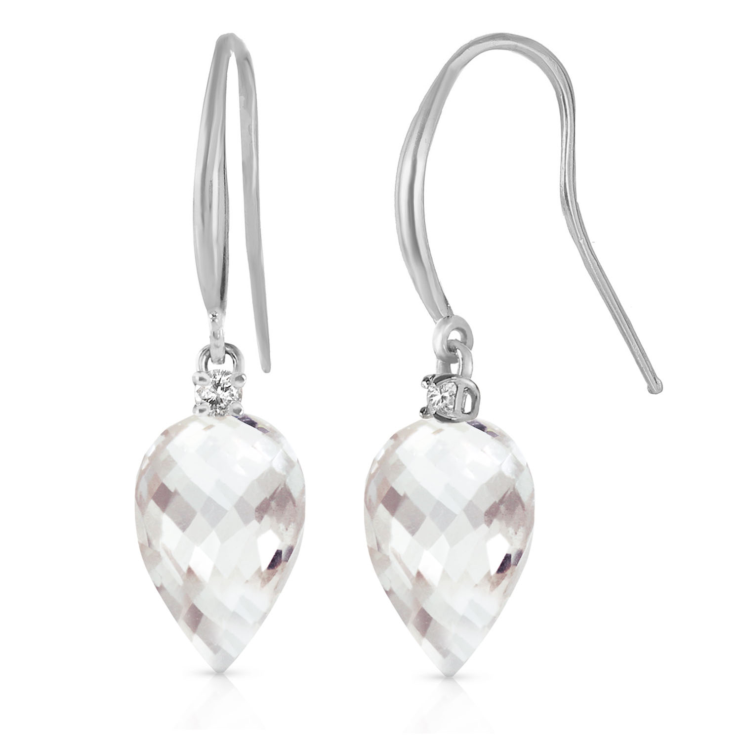 24.6 CTW 14K Solid White Gold Fish Hook Earrings Diamond White Topaz