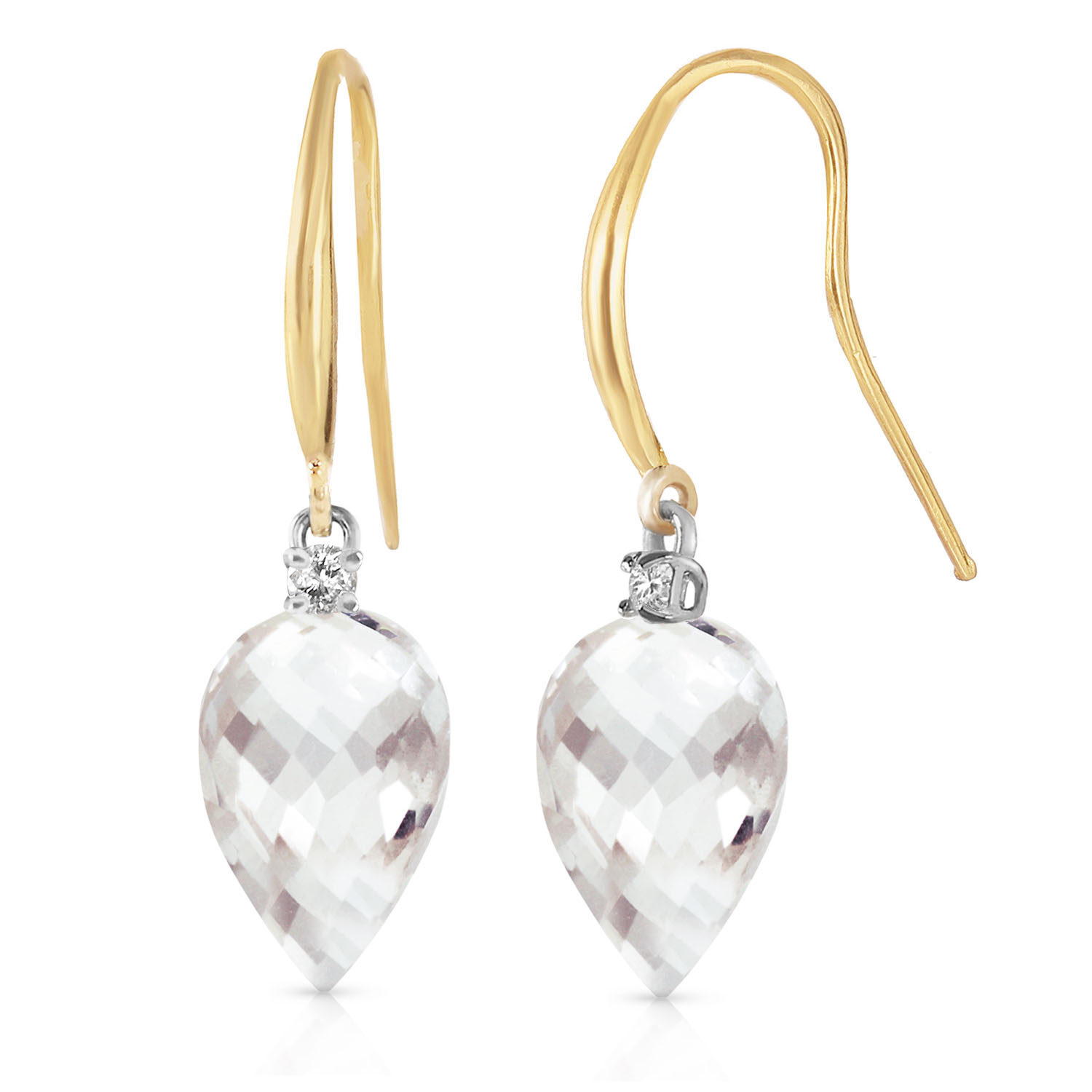 24.6 CTW 14K Solid Gold Fish Hook Earrings Diamond White Topaz