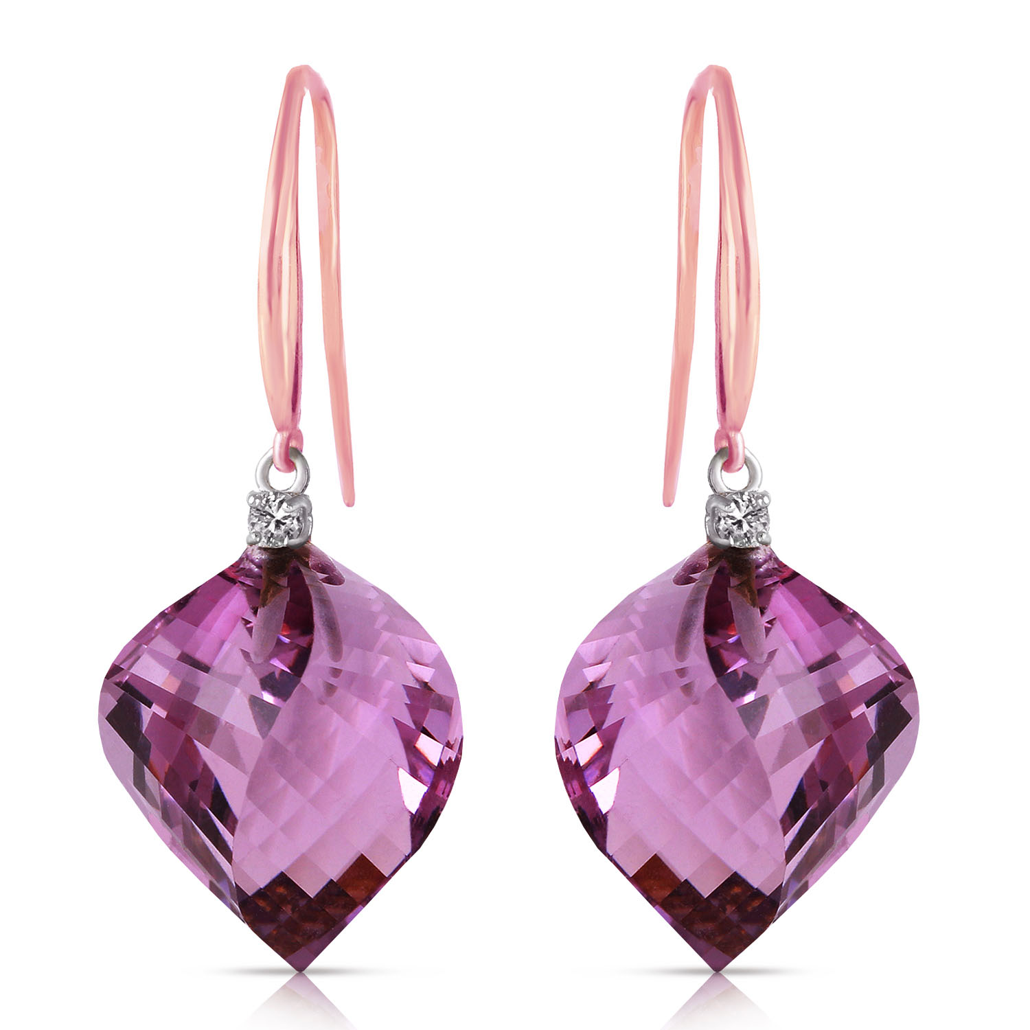 21.6 CTW 14K Solid Rose Gold Fish Hook Earrings Diamond Amethyst