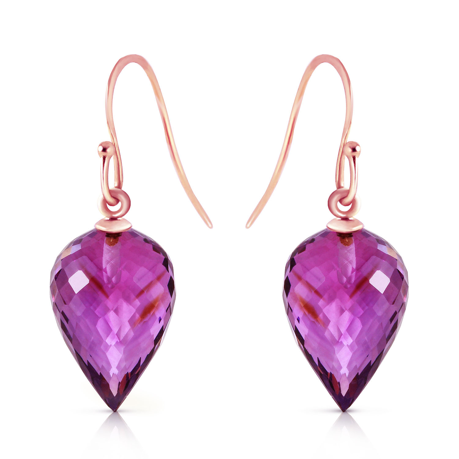 19 CTW 14K Solid Rose Gold Fish Hook Earrings Natural Amethyst