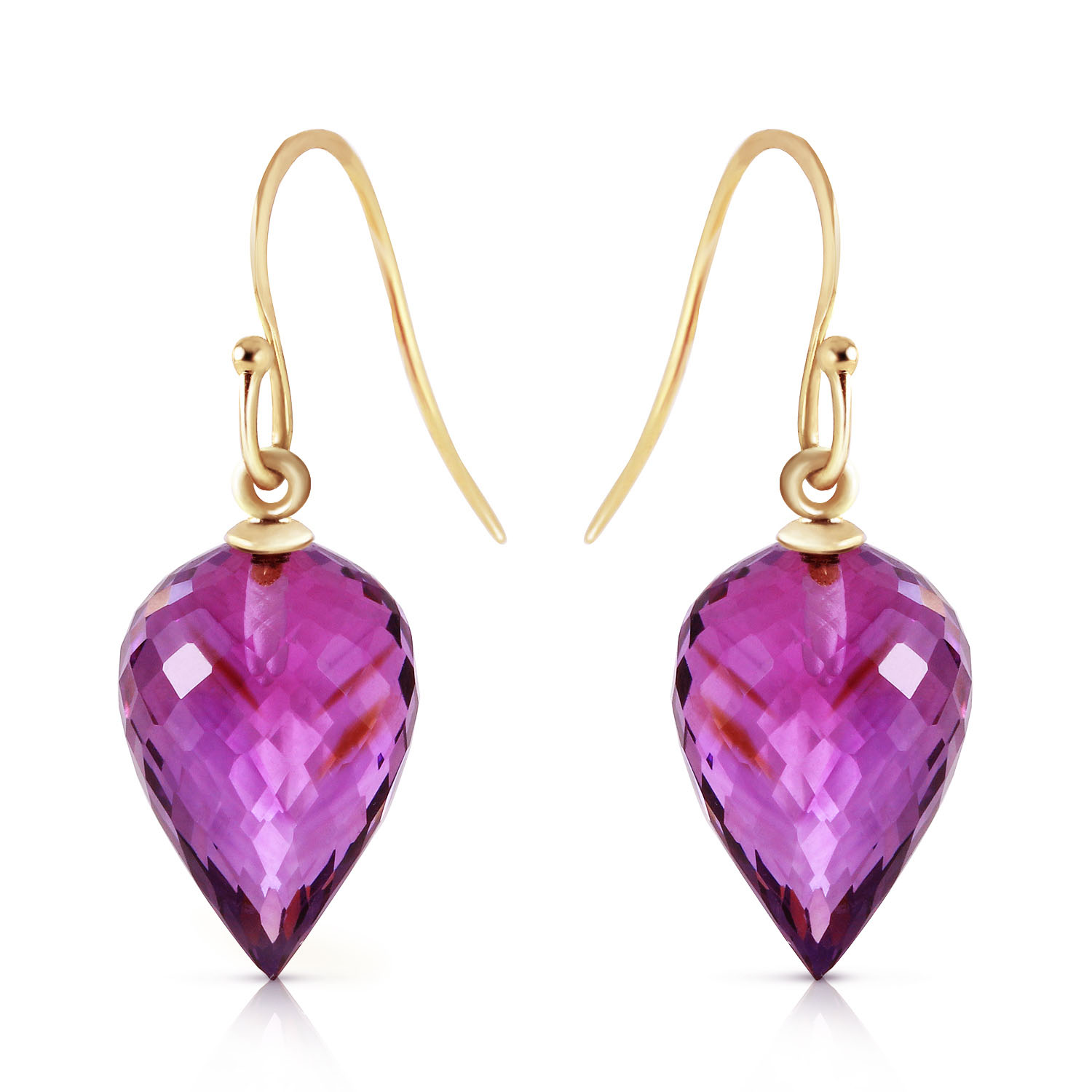 19 CTW 14K Solid Gold Fish Hook Earrings Natural Amethyst