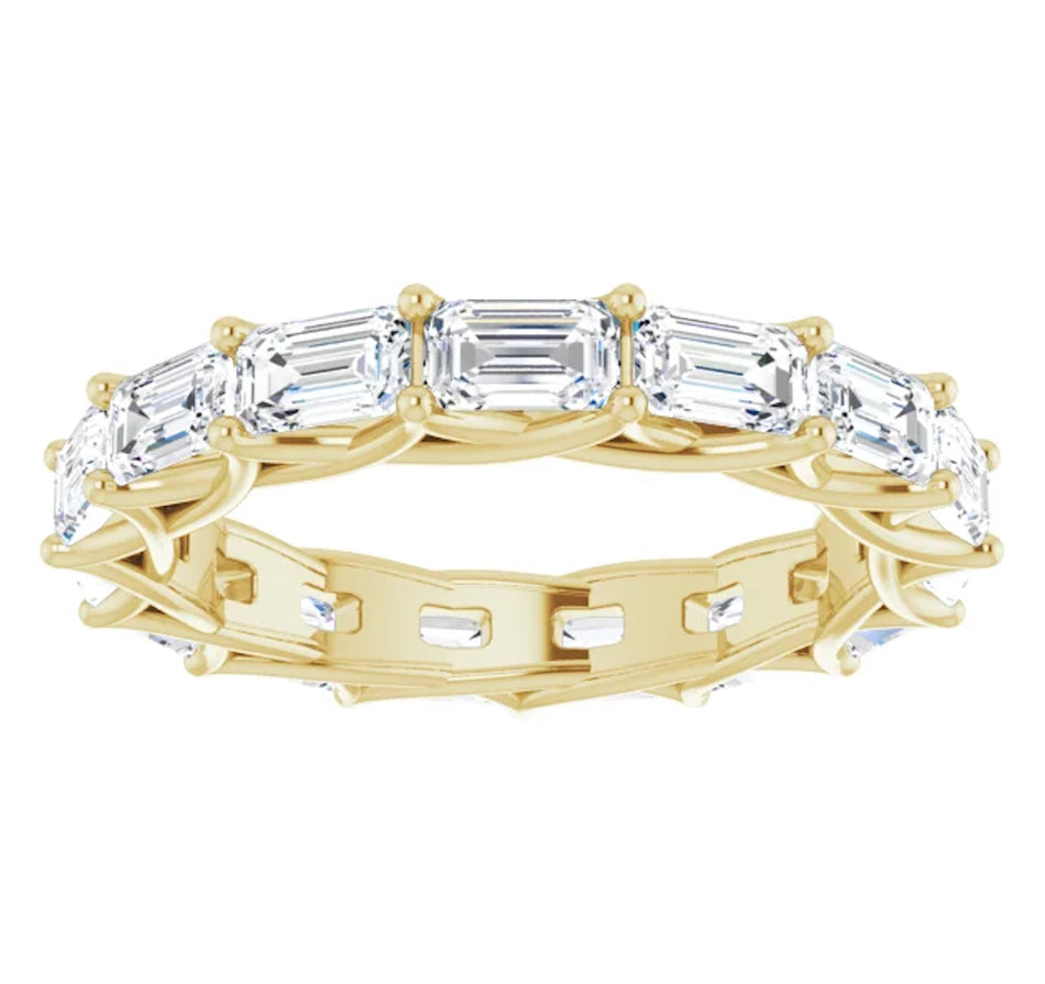 5 CARAT EMERALD-CUT DIAMOND ETERNITY RING YELLOW GOLD 30 POINTER G COLOR VS1 CLARITY SHARED PRONG BAND BY MIKE NEKTA NYC SIZE 6
