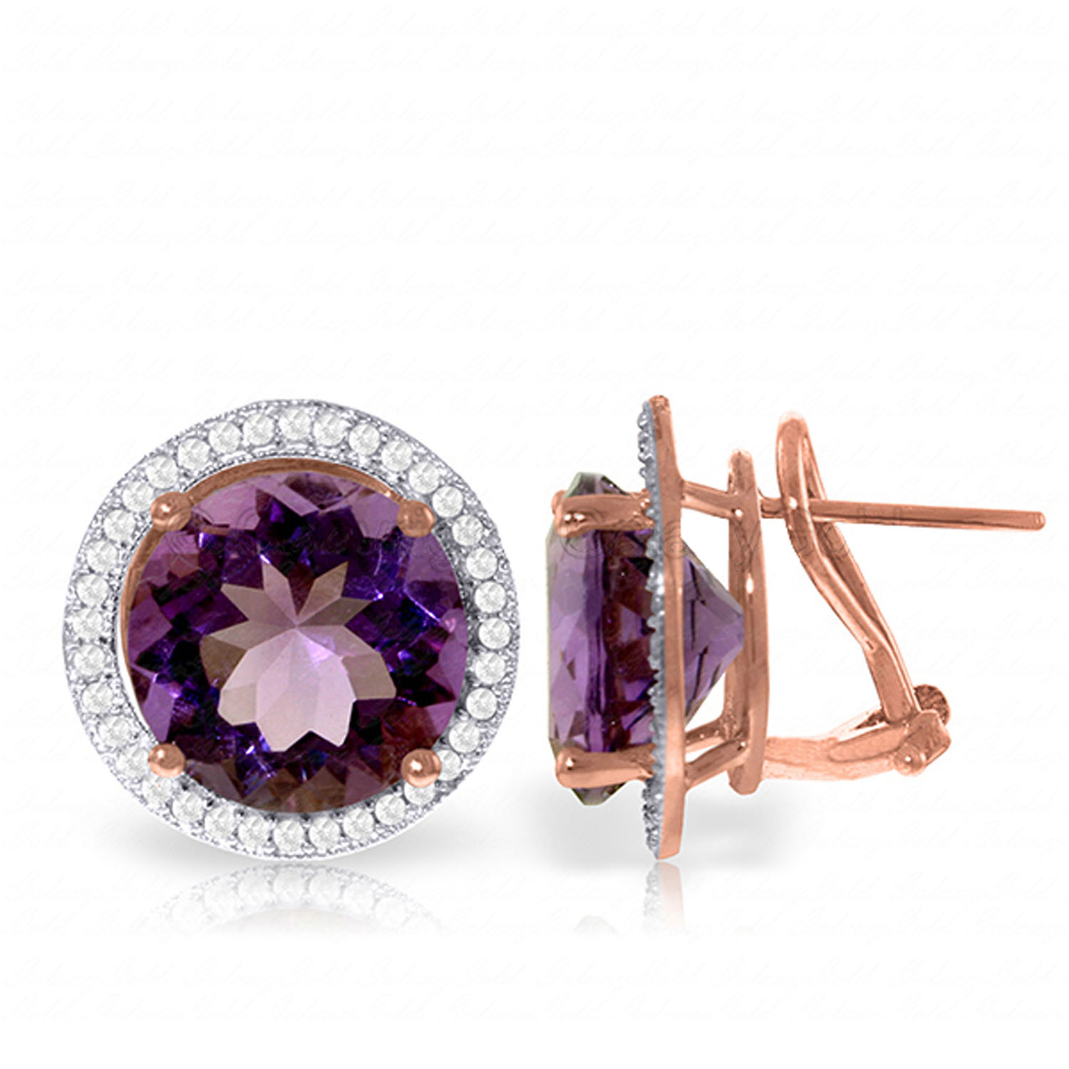 12.4 CTW 14K Solid Rose Gold French Clips Earrings Diamond Amethyst