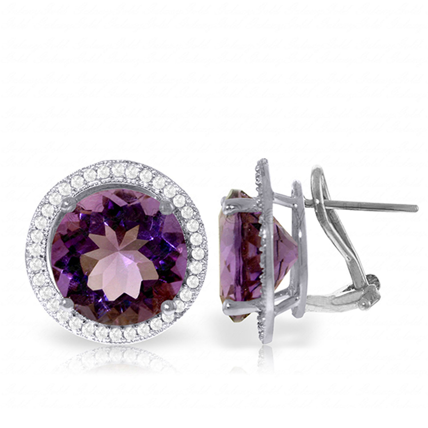 12.4 CTW 14K Solid White Gold French Clips Earrings Diamond Amethyst