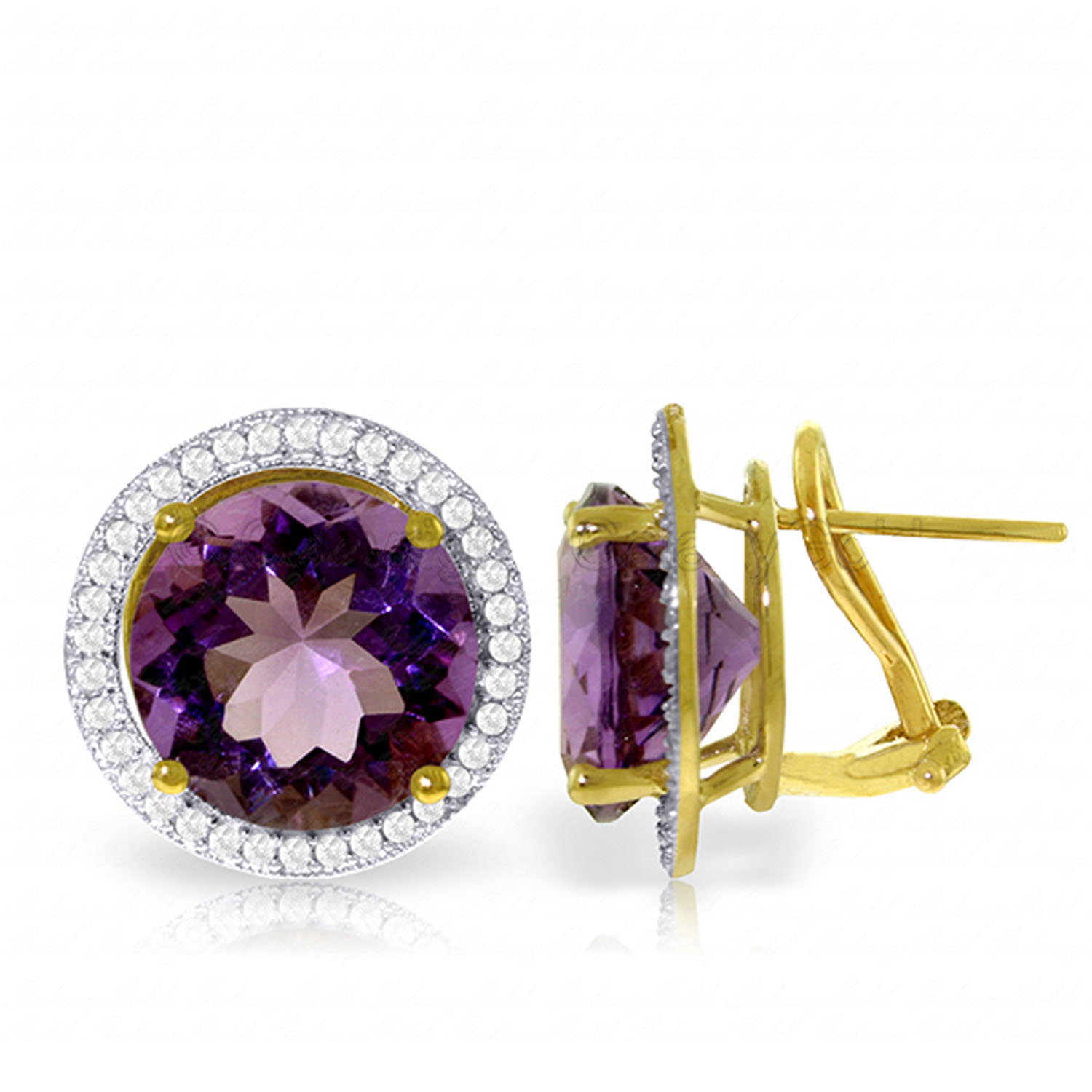 12.4 CTW 14K Solid Gold French Clips Earrings Diamond Amethyst