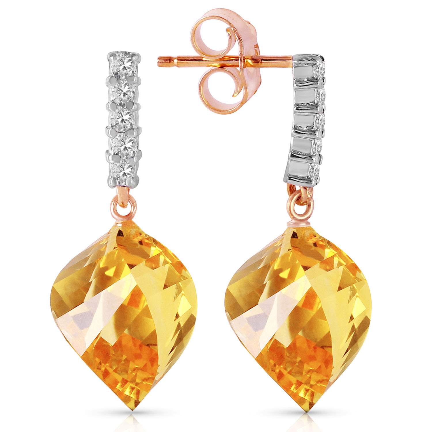 23.65 CTW 14K Solid Rose Gold Diamond Spiral Citrine Earrings