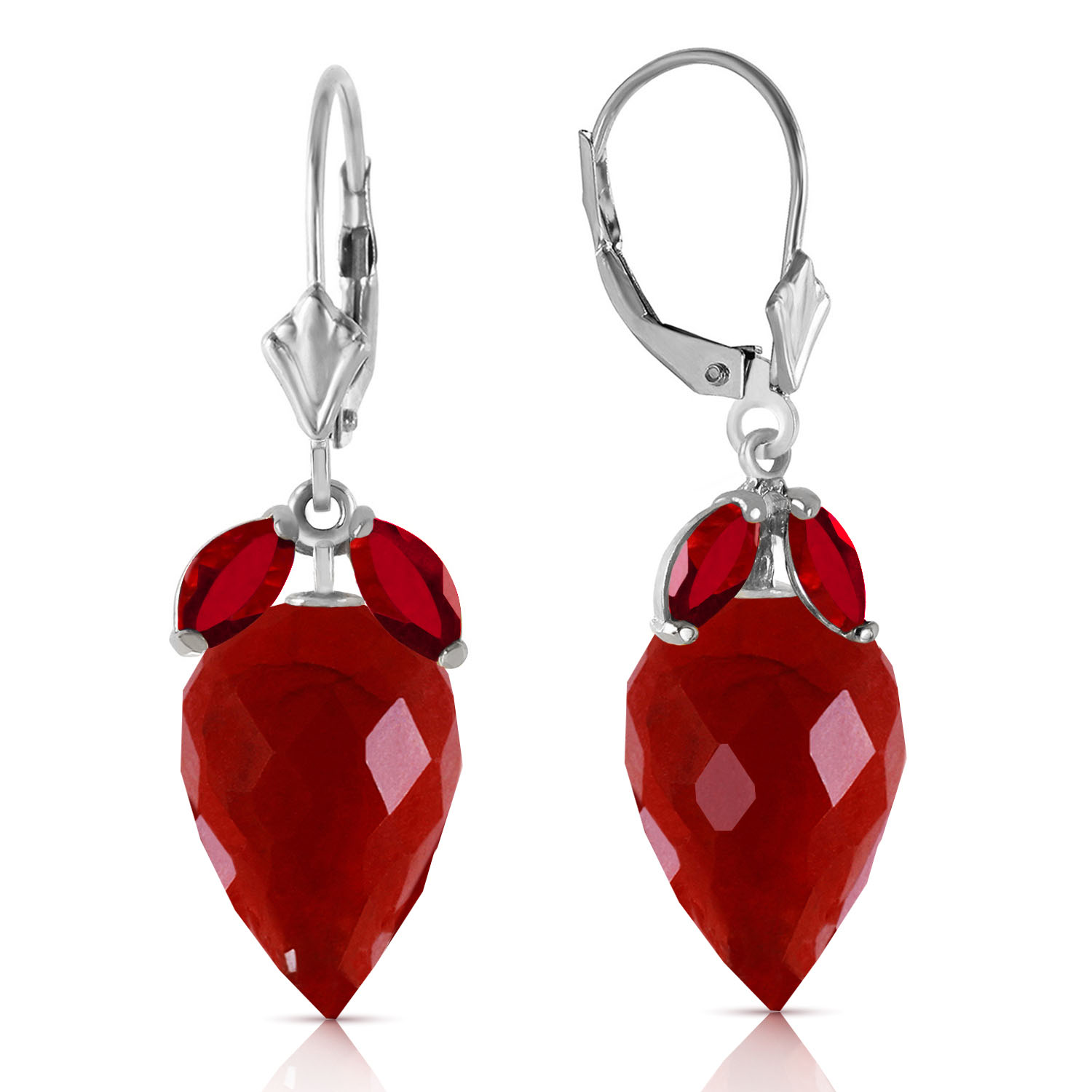 27.1 CTW 14K Solid White Gold Earrings Pointy Briolette Ruby