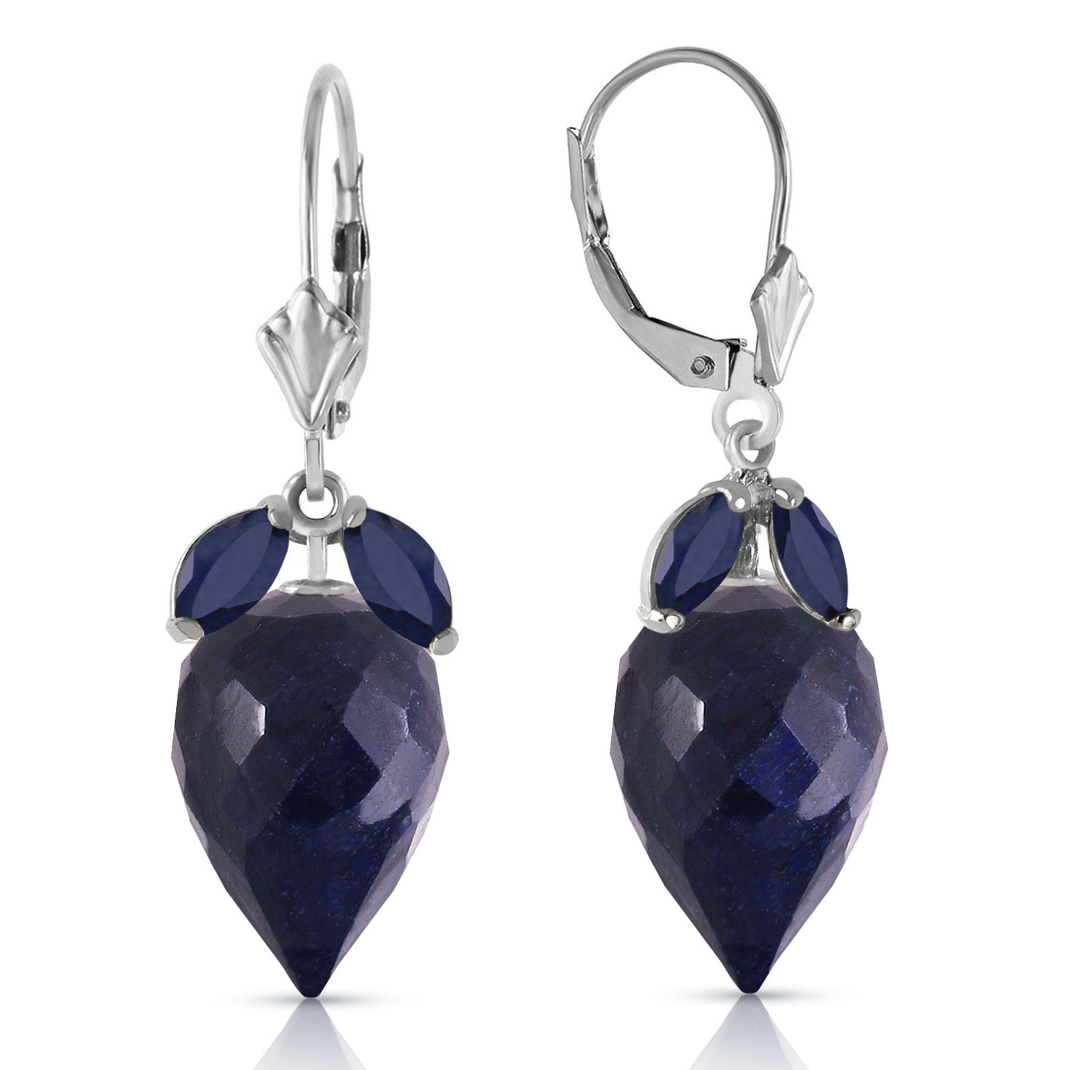 26.8 CTW 14K Solid White Gold Earrings Pointy Briolette Sapphire