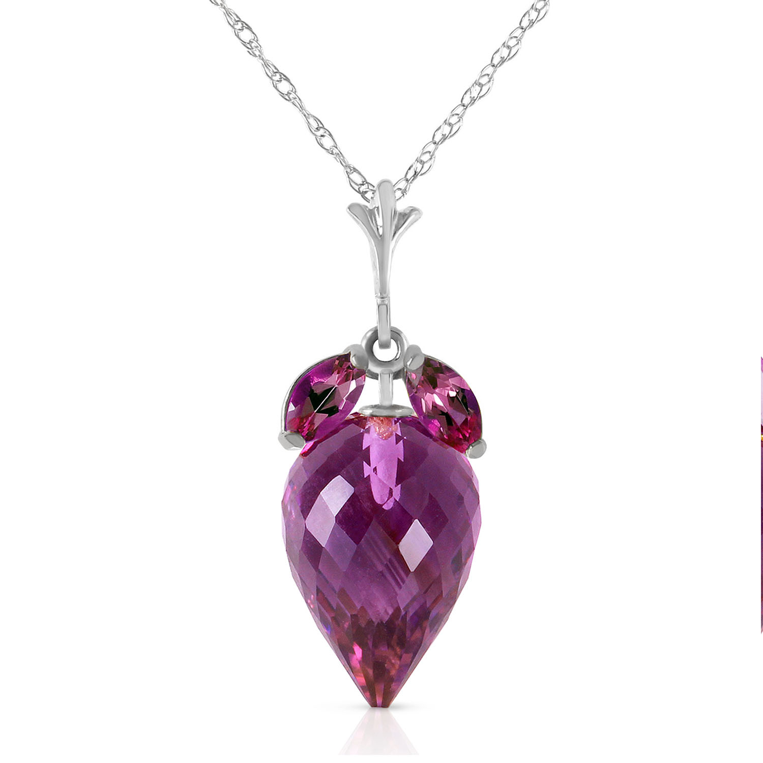 10 CTW 14K Solid White Gold Necklace Marquis Pointy Briolette Amethyst