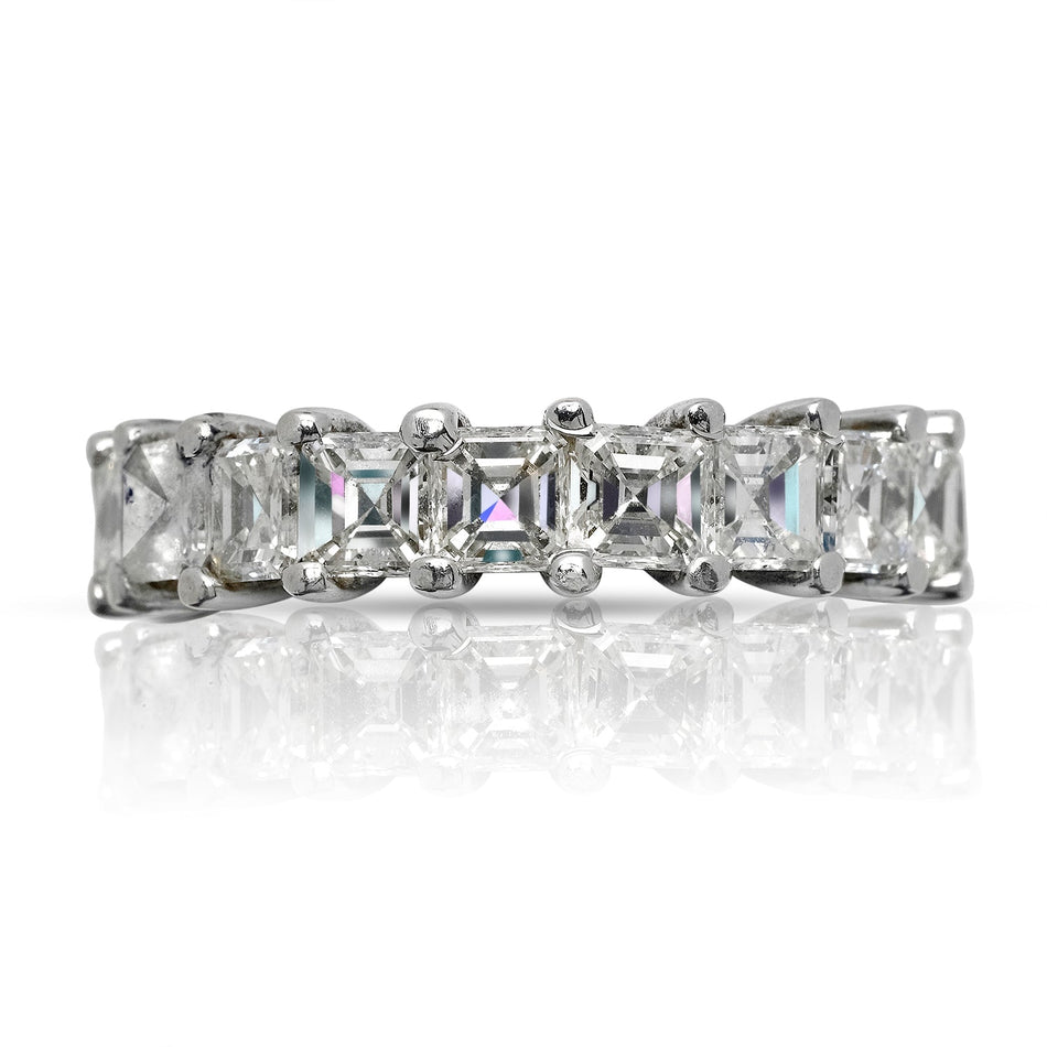 5 CARAT ASSCHER CUT DIAMOND ETERNITY BAND IN 14K WHITE GOLD SHARED PRONG 20 POINTER BY MIKE NEKTA
