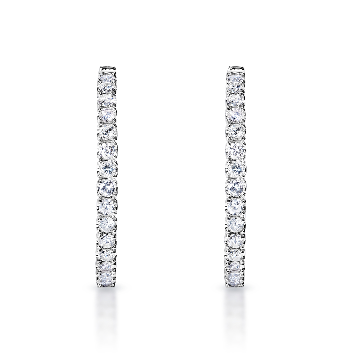 True 4 Carat Round Brilliant Diamond Hoop Earrings in 14k White Gold