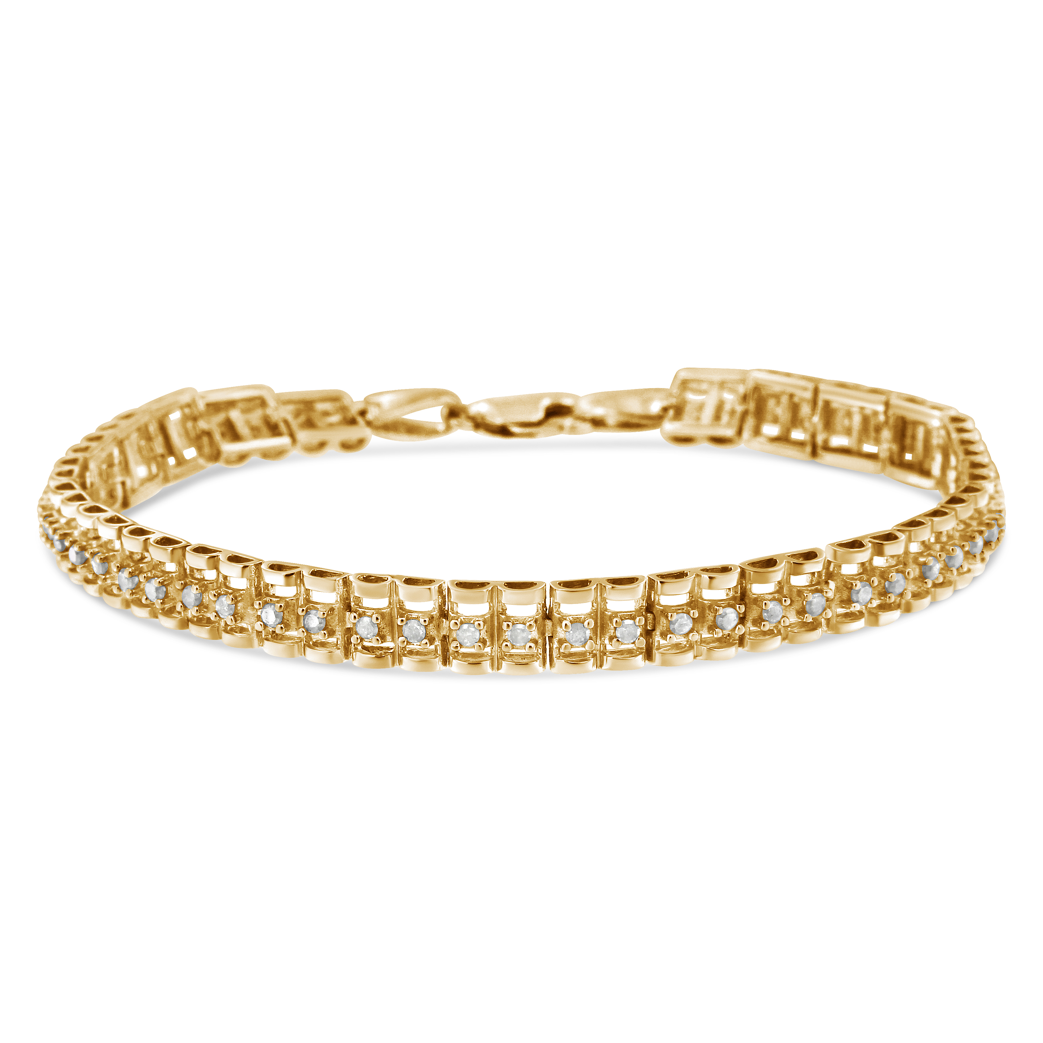 True 10K Yellow Gold Plated .925 Sterling Silver 2.0ct TDW Diamond Double-Link 7" Tennis Bracelet (I-J Color, I3 claritys
)