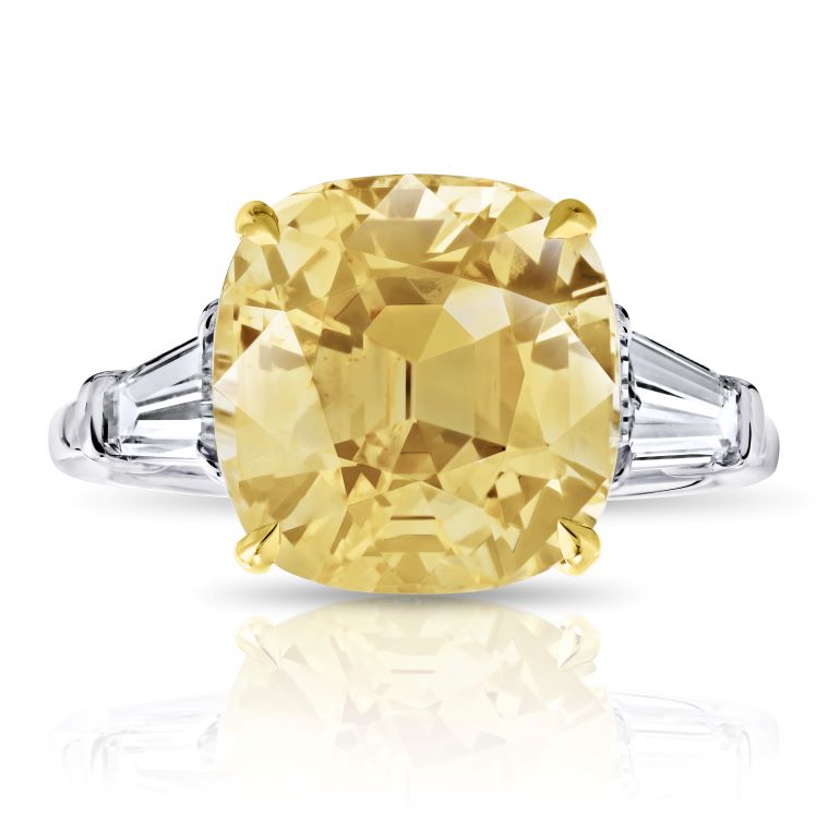 David Gross Cushion Yellow  Sapphire and Diamond Platinum Ring