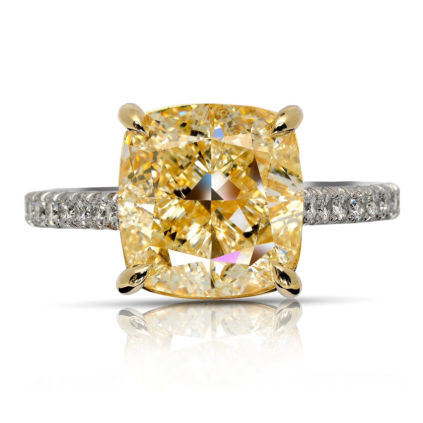 6 CARAT CUSHION CUT YELLOW DIAMOND ENGAGEMENT RING PLATINUM  18K GOLD GIA CERTIFIED 5 CT W VS1 BY MIKE NEKTA