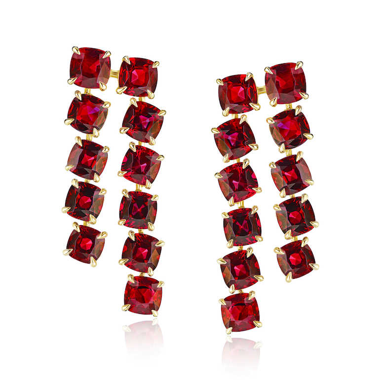 David Gross Cushion Ruby Drop Earrings